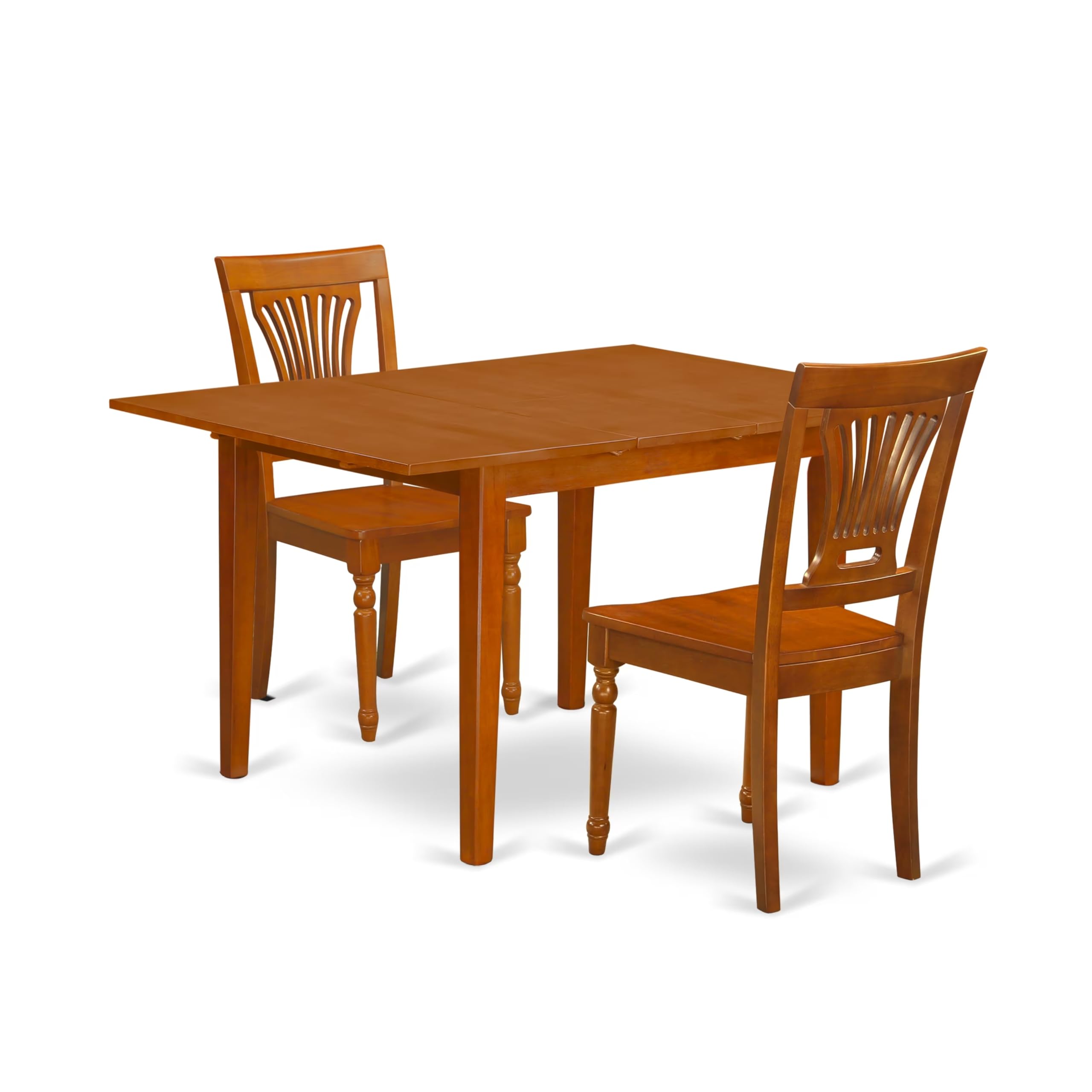 3  Pc  Milan  Kitchen  Table  featuring  Leaf  and  2  Wood  Dinette  Chairs  in  Saddle  Brown  .