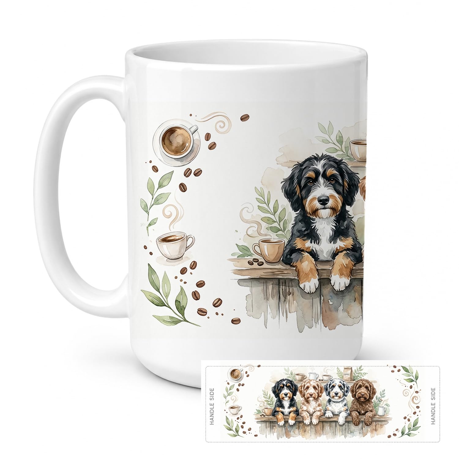 Carolines Treasures Aussiedoodles Morning Coffee Ceramic Coffee Mug 15 oz Decorative Large C Handle Mug Cup for Tea, Cocoa Hot Chocolate
