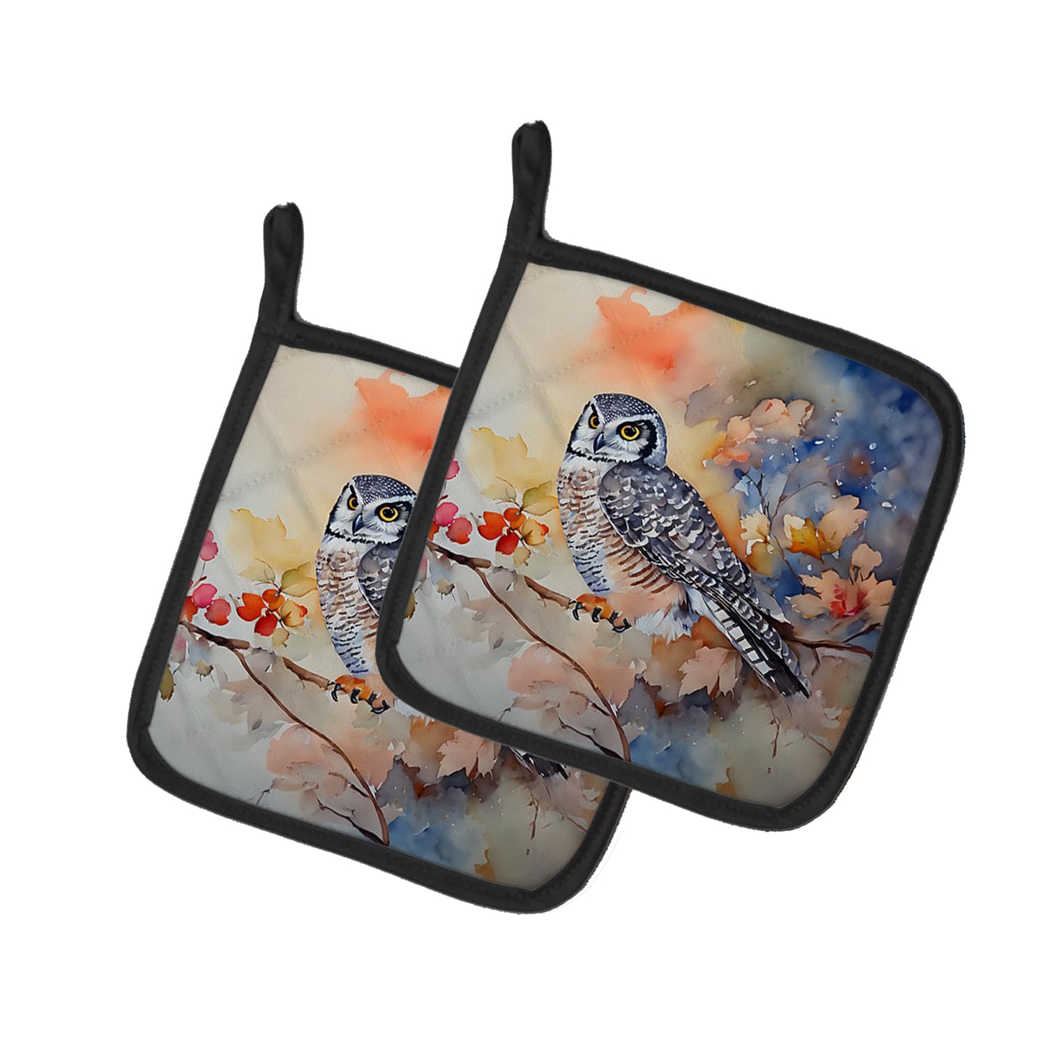 Northern Hawk Owl Pair of Pot Holders