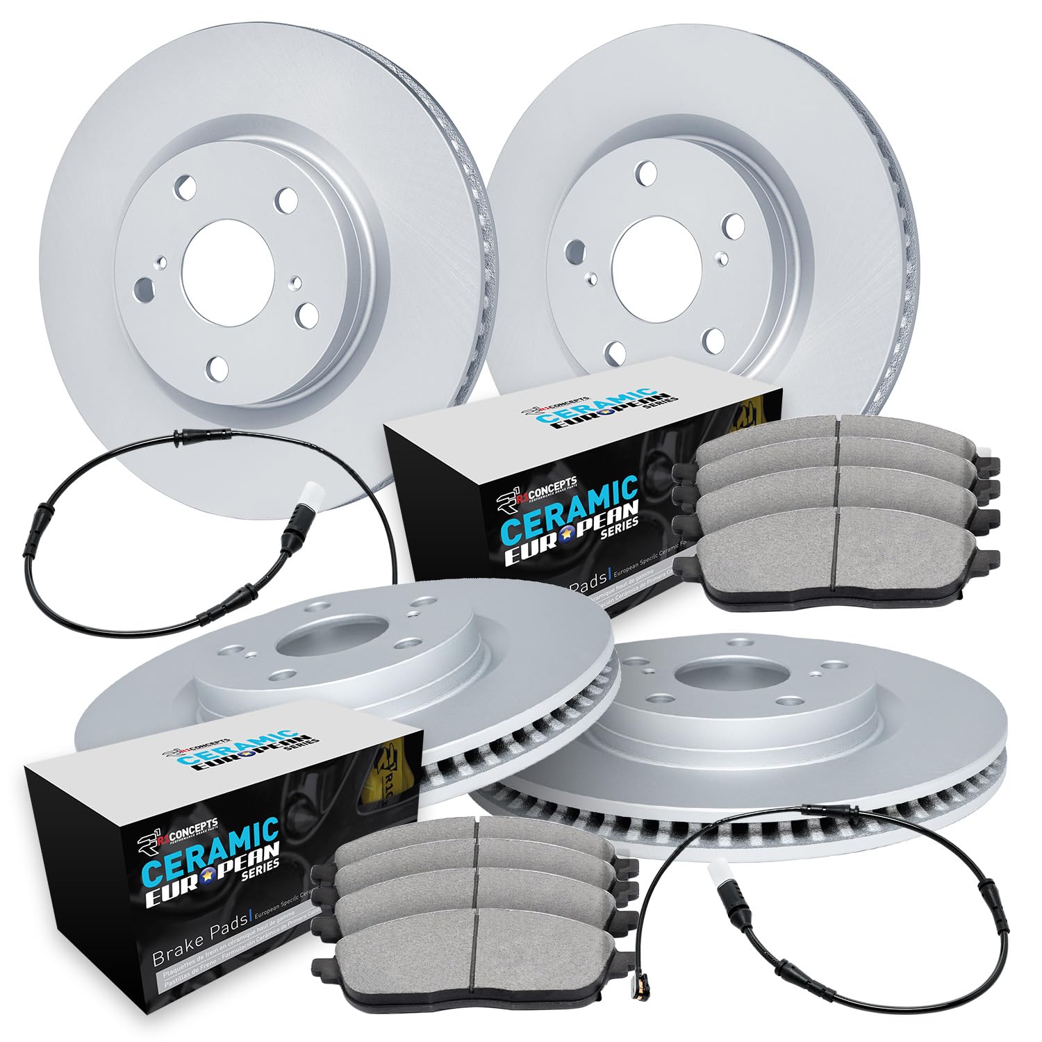 R1 Concepts Carbon Coated Disc Brake Rotor Set with Euro Ceramic Pads and Sensor WDTC2-10200