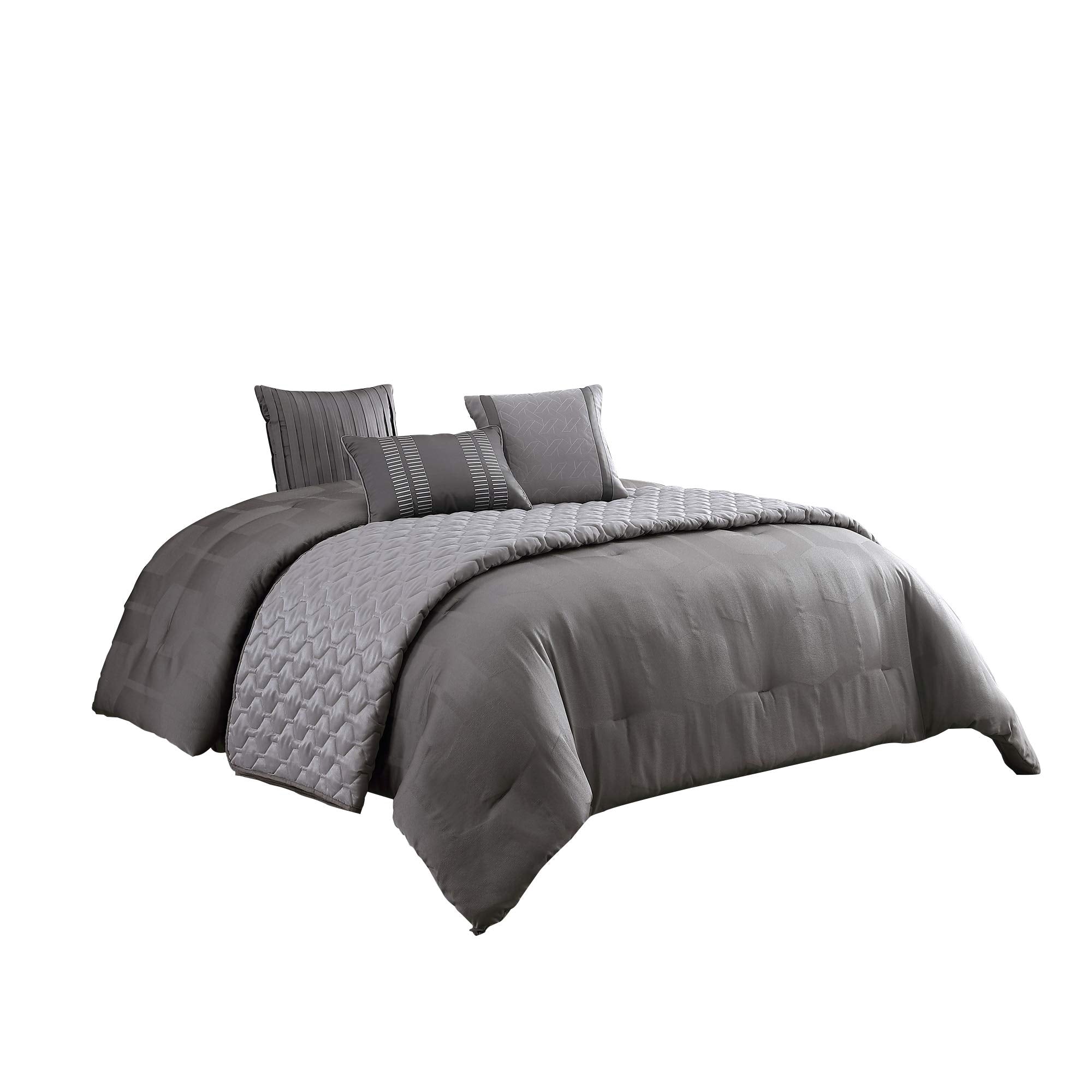 10 Piece King Polyester Comforter Set with Geometric Print, Gray