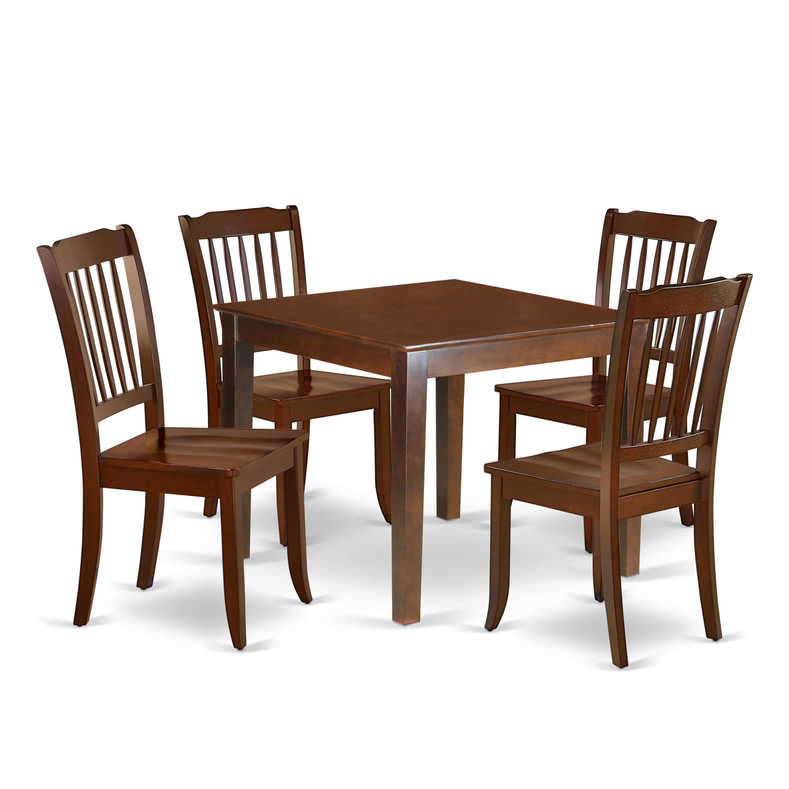 OXDA5-MAH-W 5PC Square 36 inch Table and 4 vertical slatted Chairs