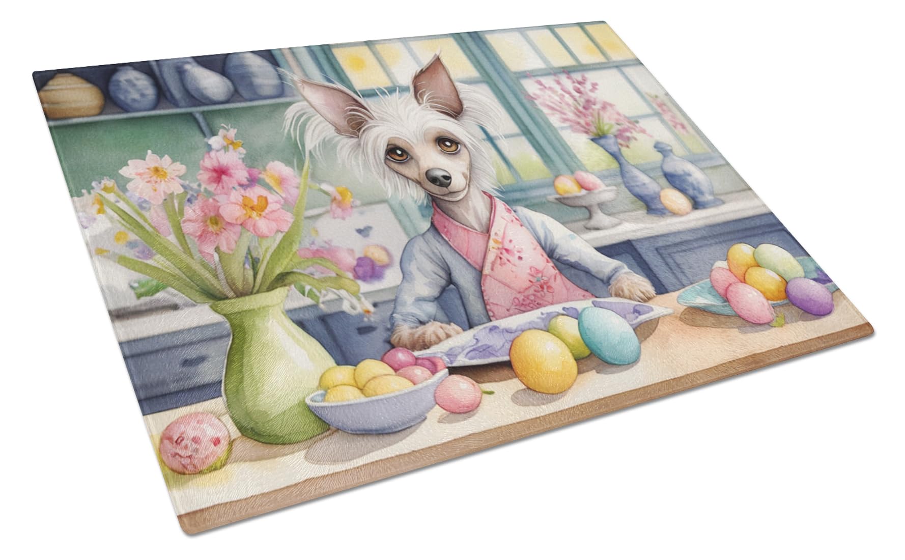 Carolines Treasures DAC6790LCB Decorating Easter Chinese Crested Glass Cutting Board Decorative Tempered Glass Kitchen Cutting and Serving Board Large Size Chopping Board