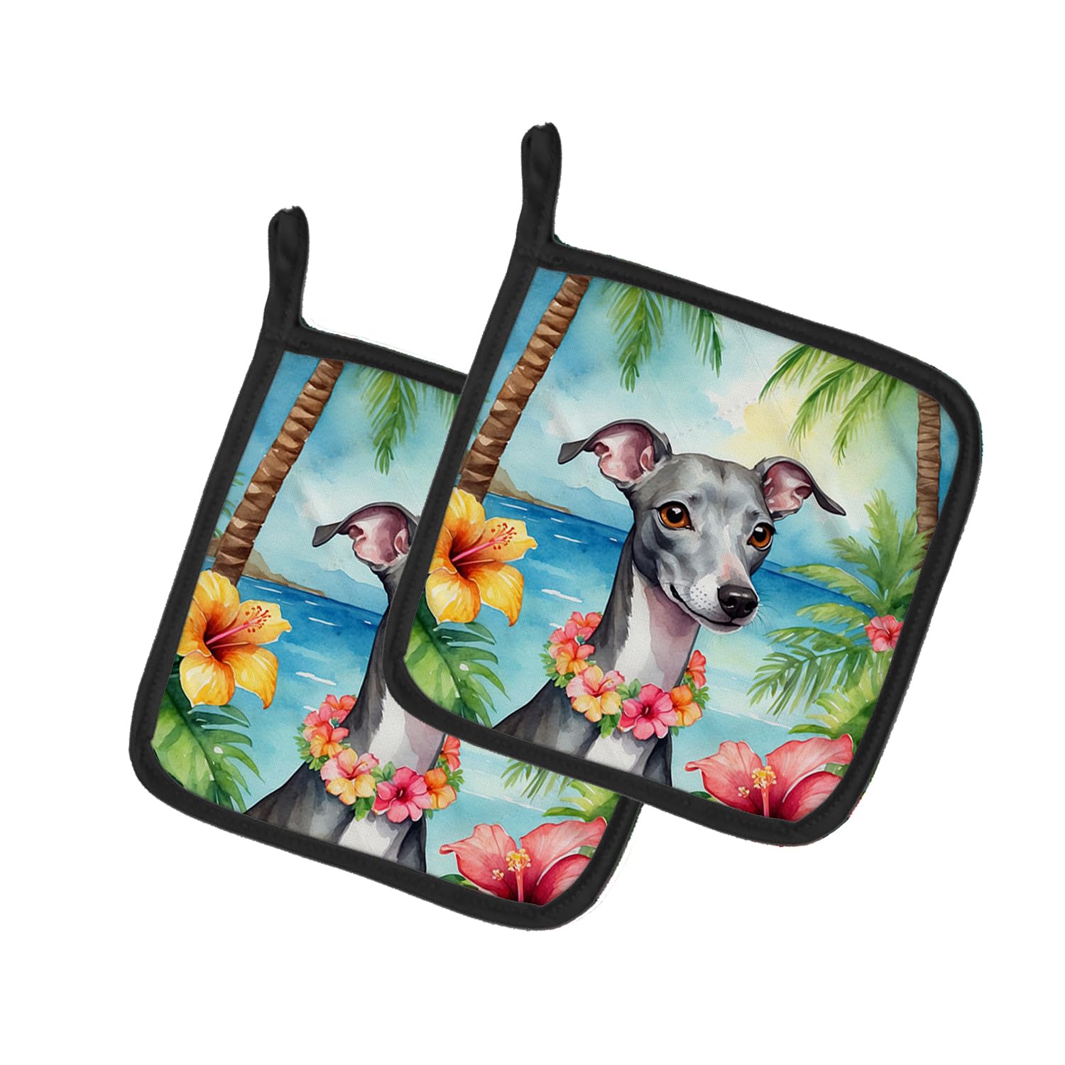 Italian Greyhound Luau Pair of Pot Holders