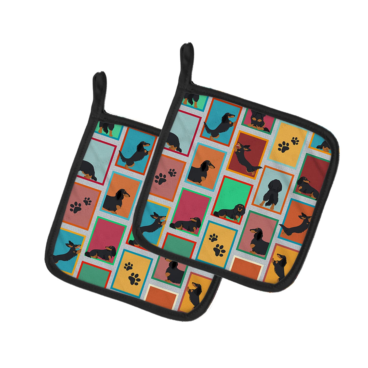 Lots of Longhaired Black Tan Dachshund Pair of Pot Holders