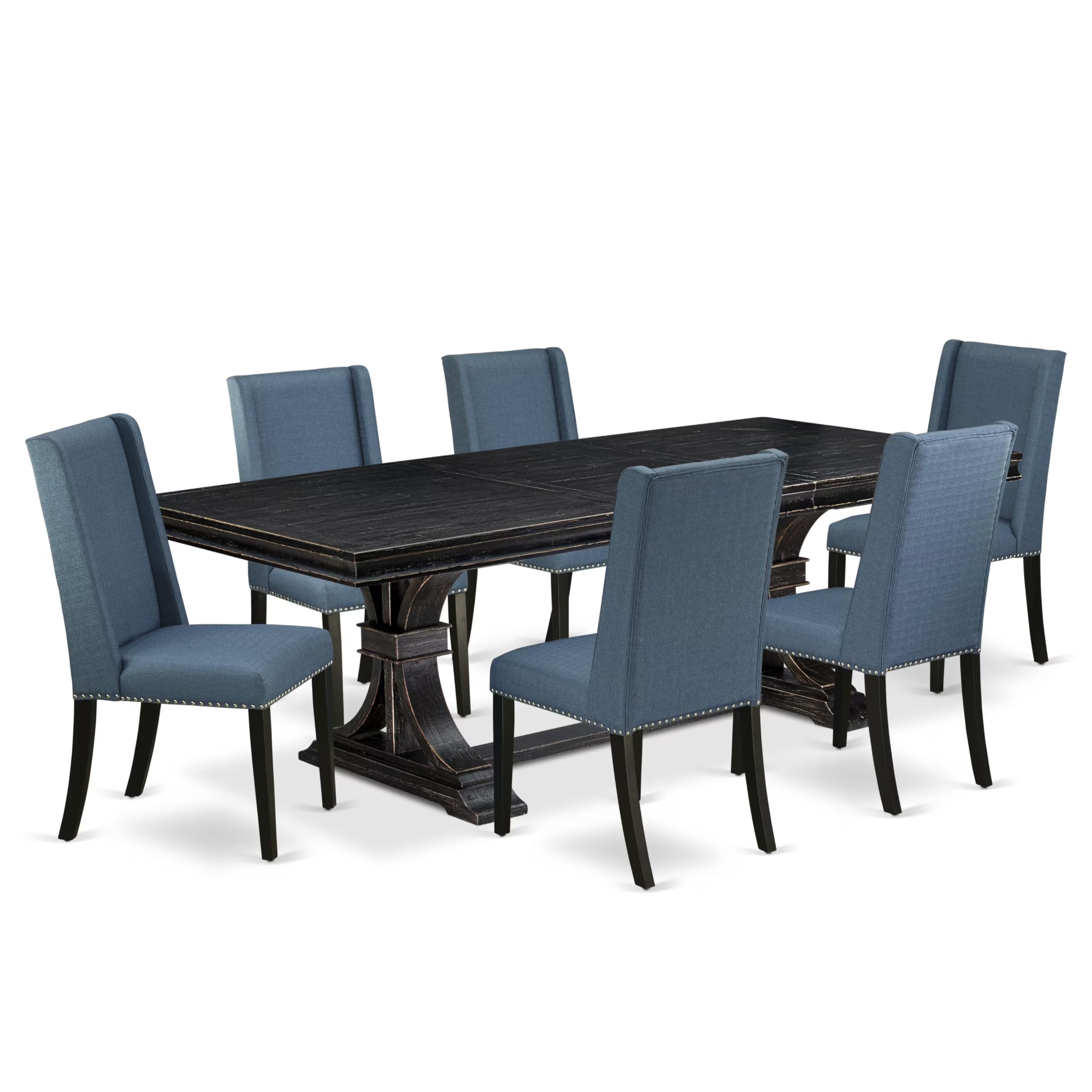 7 piece kitchen set of a kitchen table and 6 Linen Fabric parson chairs