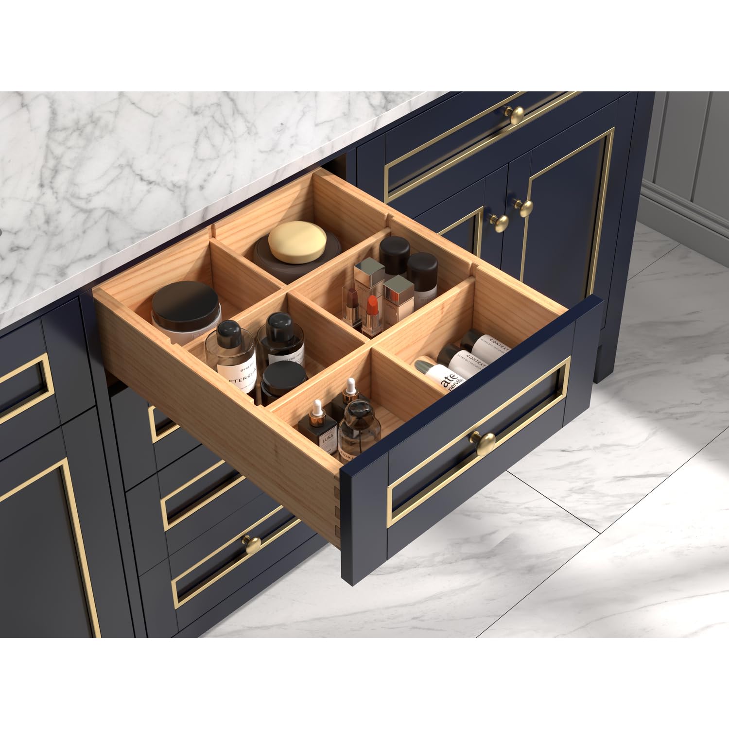 72 BLUE FINISH SINK VANITY CABINET WITH CARRARA WHITE TOP