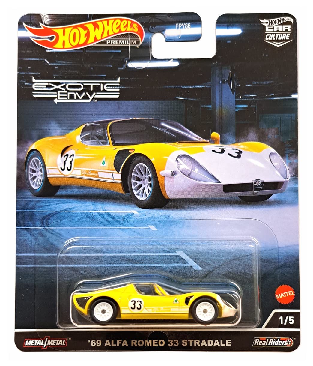 1969 Alfa Romeo 33 Stradale #33 Yellow and White Exotic Envy Series Diecast Model Car by Hot Wheels
