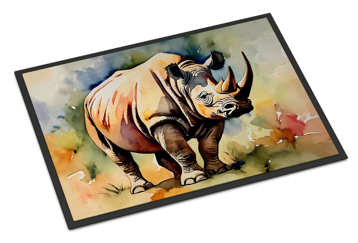 Carolines Treasures DAC2984JMAT Rhinoceros Doormat Front Door Mat Indoor Outdoor Rugs for Entryway, Non Slip Washable Low Pile, 24H X 36W