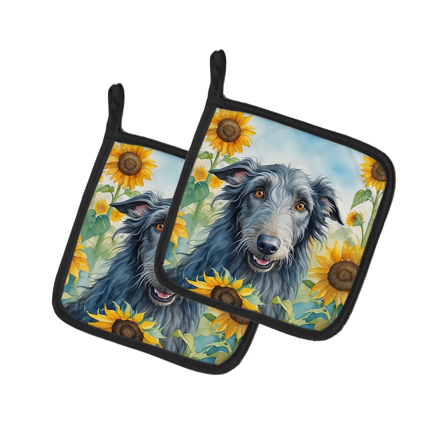 Scottish Deerhound in Sunflowers Pair of Pot Holders