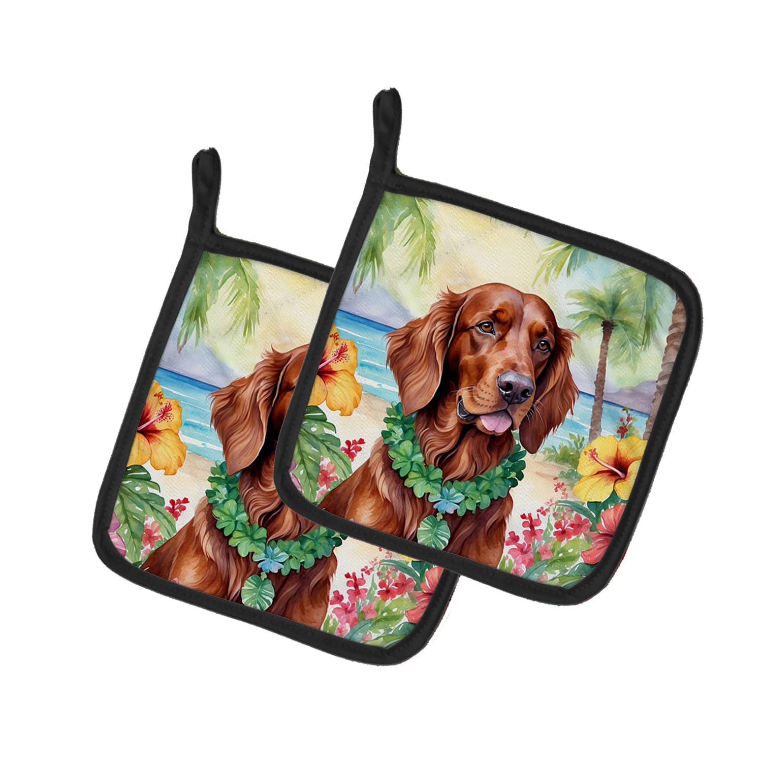 Irish Setter Luau Pair of Pot Holders