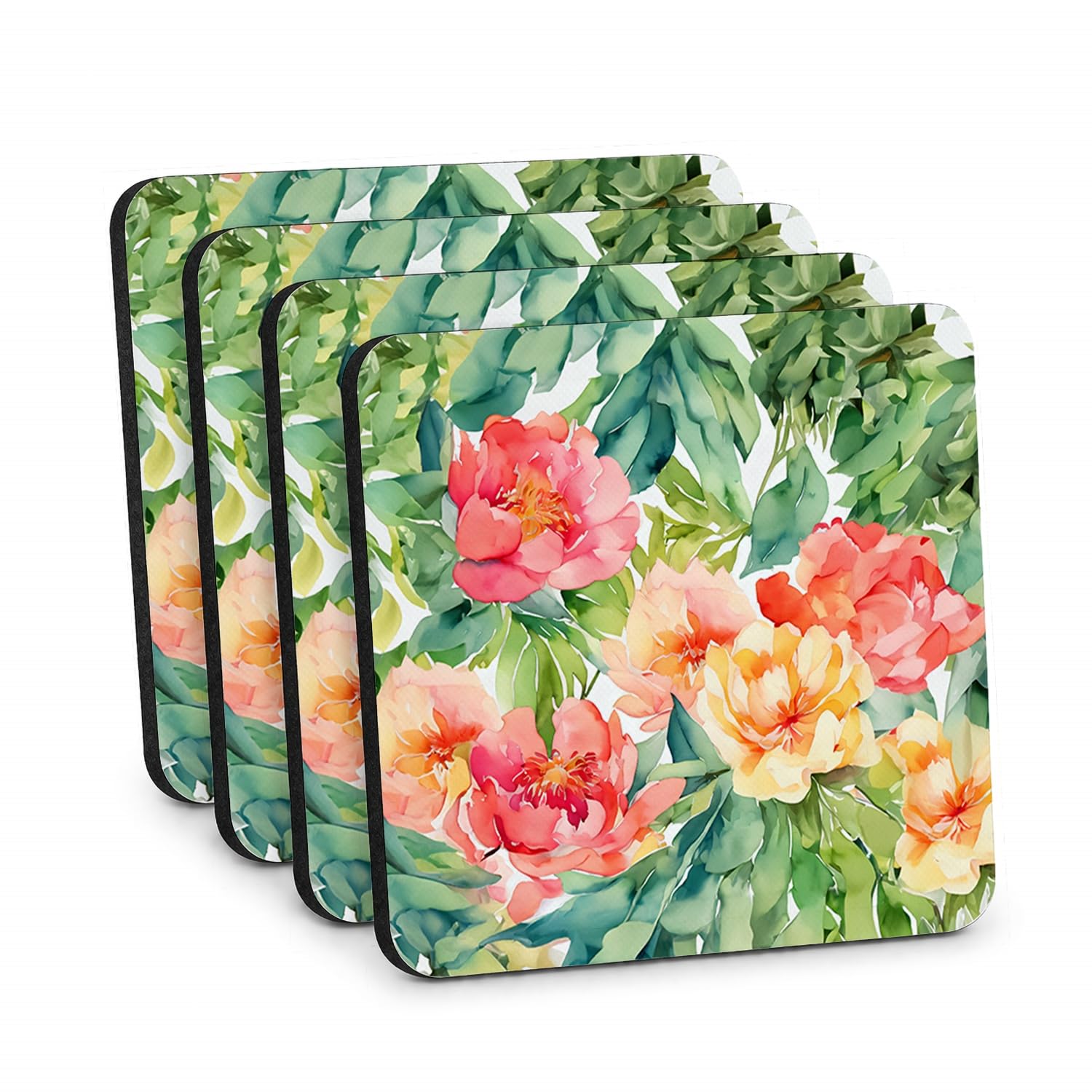 Carolines Treasures Indiana Peonies in Watercolor Foam Coasters Set of 4 Cup Coasters for Indoor Outdoor, Tabletop Protection, Anti Slip, Mouse pad Material