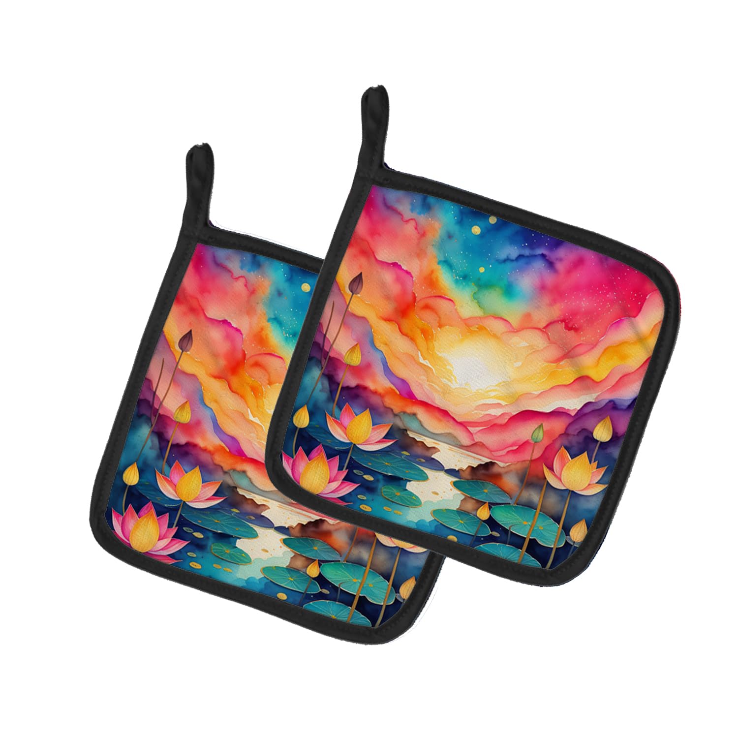 Colorful Lotus Pair of Pot Holders