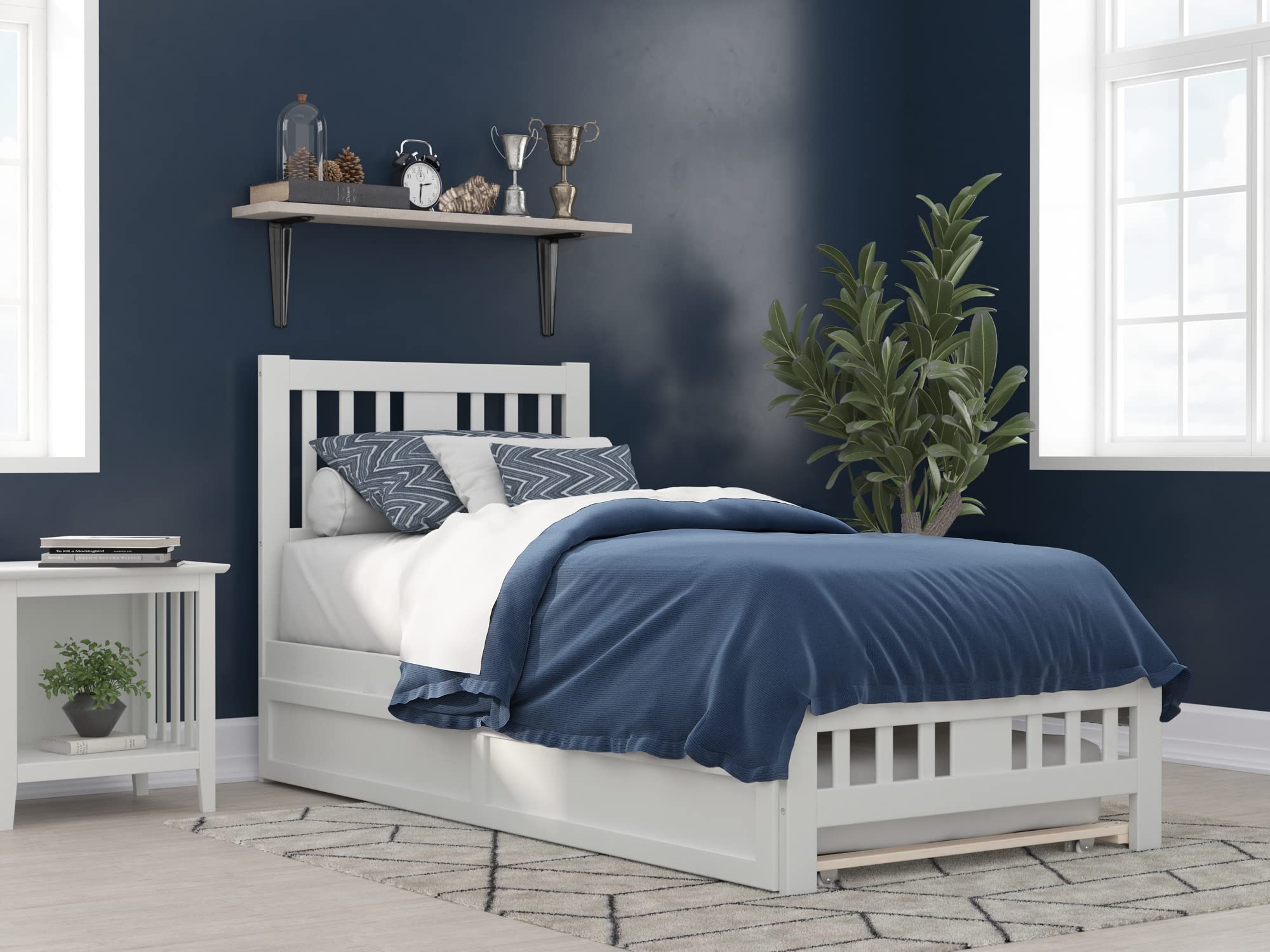Tahoe Twin XL Platform Bed with Twin XL Trundle in White