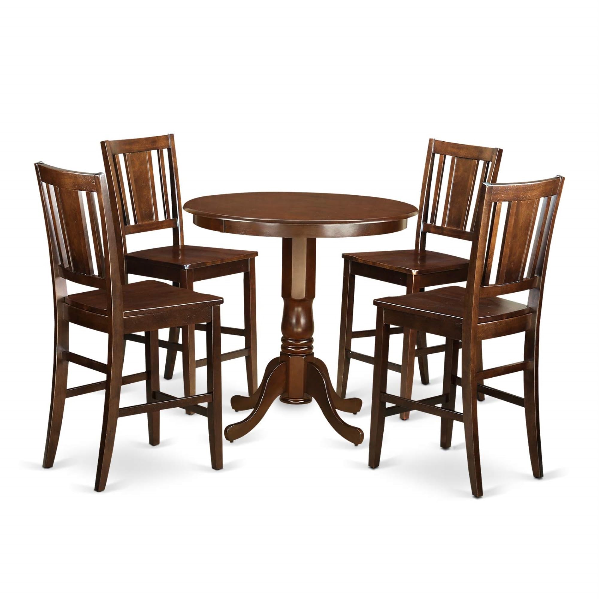 Casafoyer JABU5-MAH-W 5 Piece Counter Height Dining Table Set Includes a Round Kitchen Table with Pedestal and 4 Dining Chairs, 36x36 Inch, Mahogany