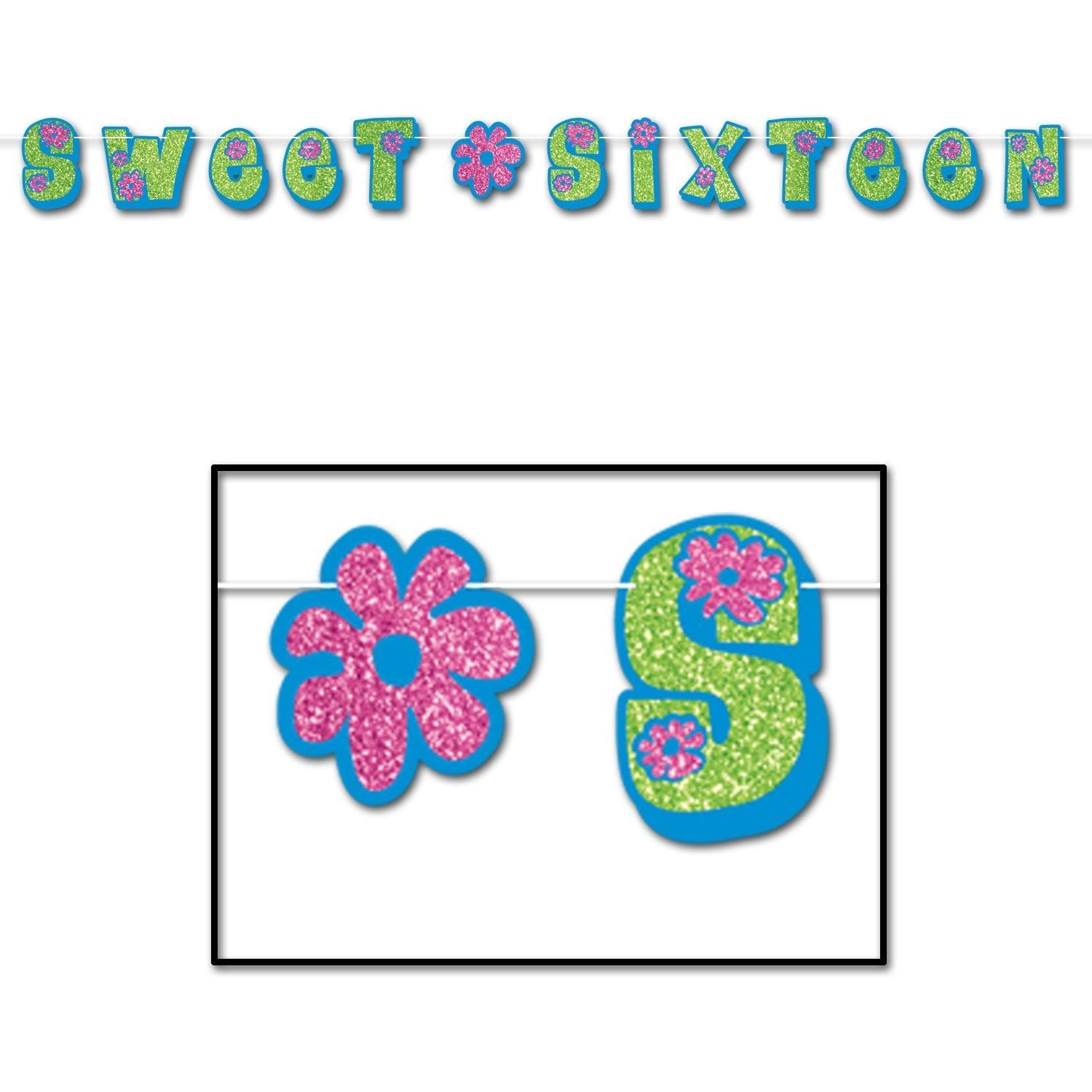 Glittered Sweet Sixteen Streamer