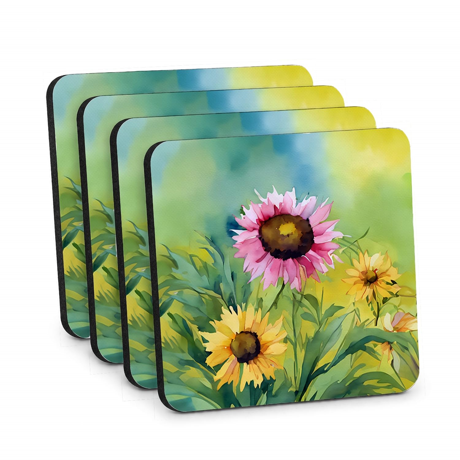 Carolines Treasures Kentucky Goldenrod in Watercolor Foam Coasters Set of 4 Cup Coasters for Indoor Outdoor, Tabletop Protection, Anti Slip, Mouse pad Material