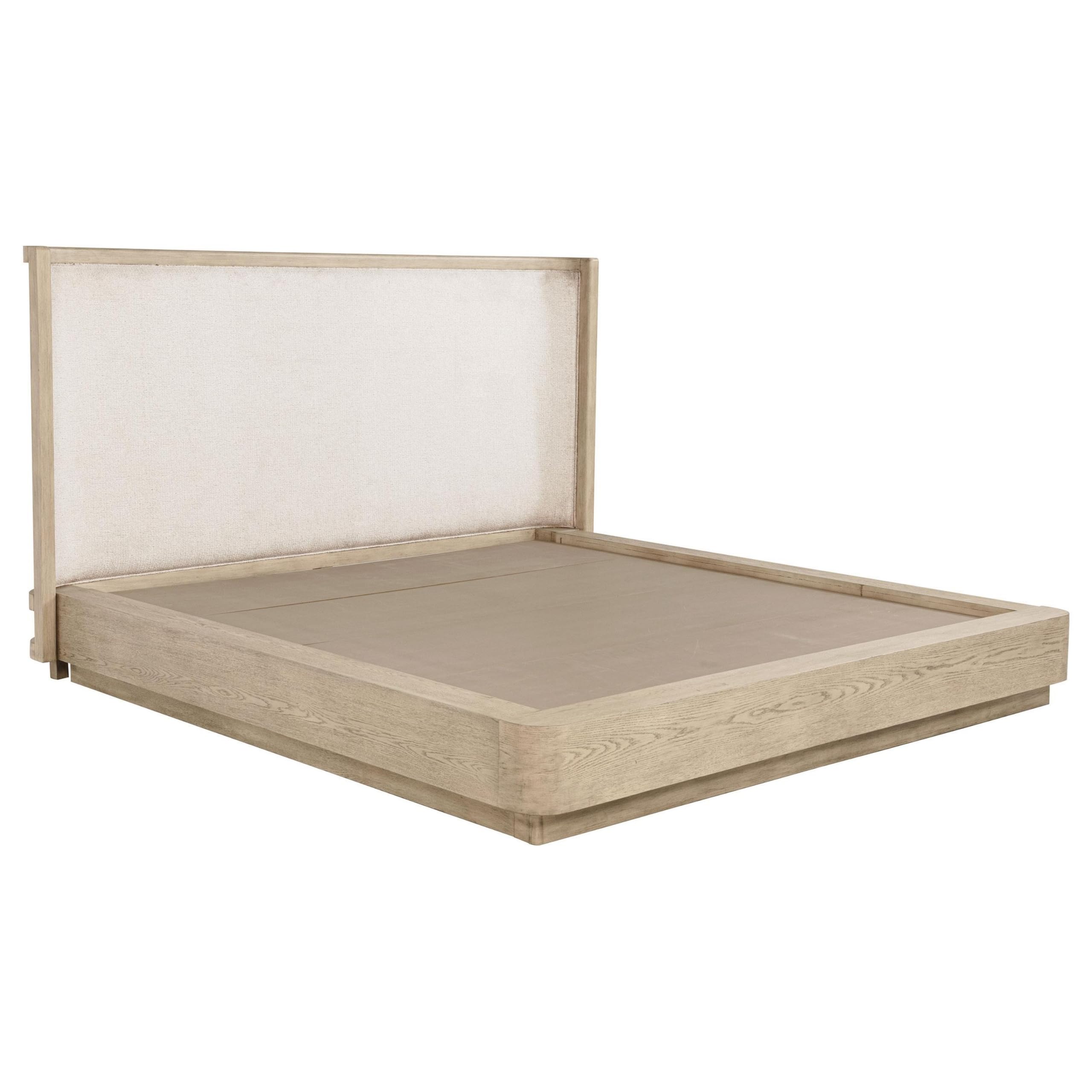Lno California King Platform Bed, Beige Upholstered Headboard, Brown