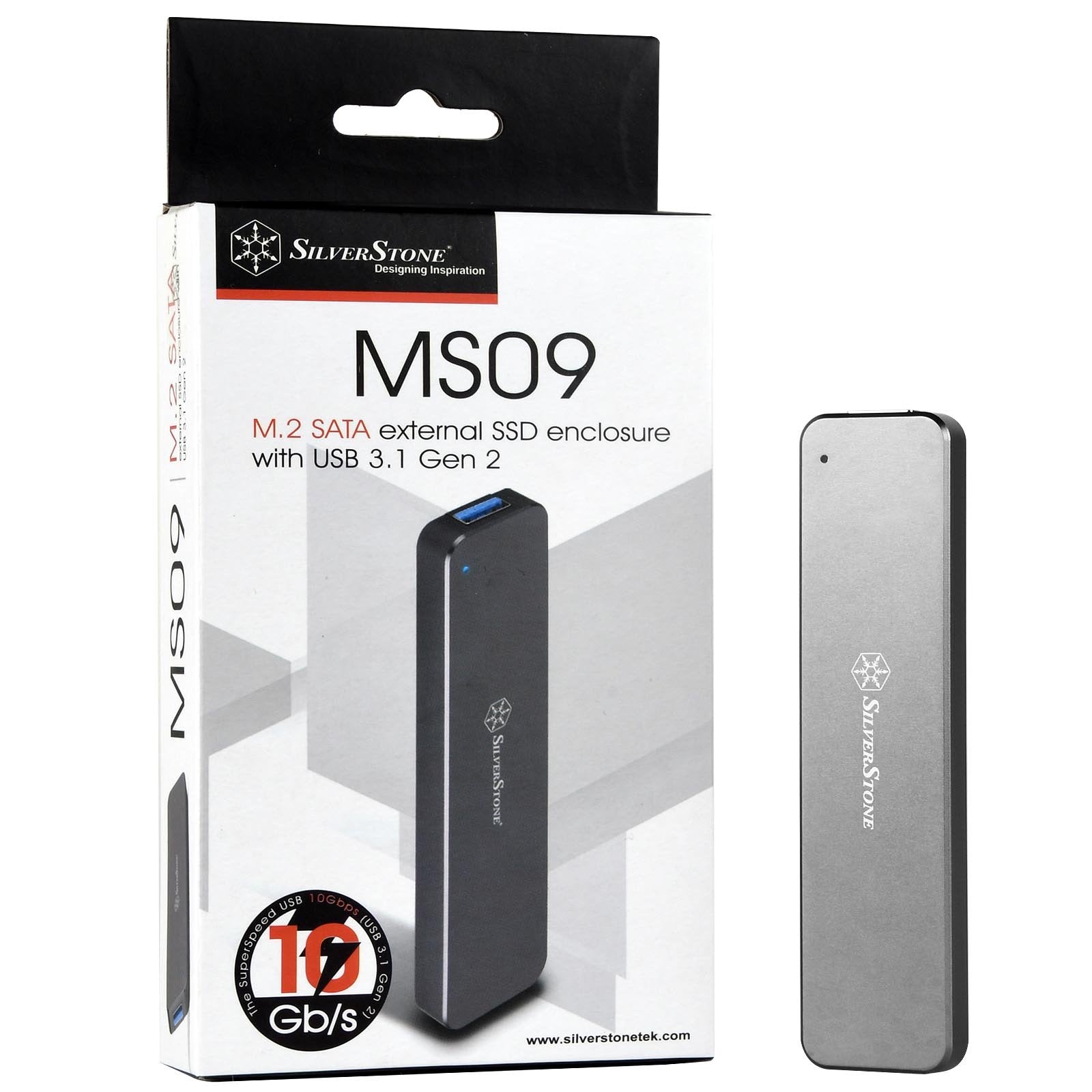 Charcoal - M.2 SATA external SSD enclosure with USB 3.1 Gen 2 10 Gbps interface, support 2260 and 2280 SATA M.2 SSD(B Key)
