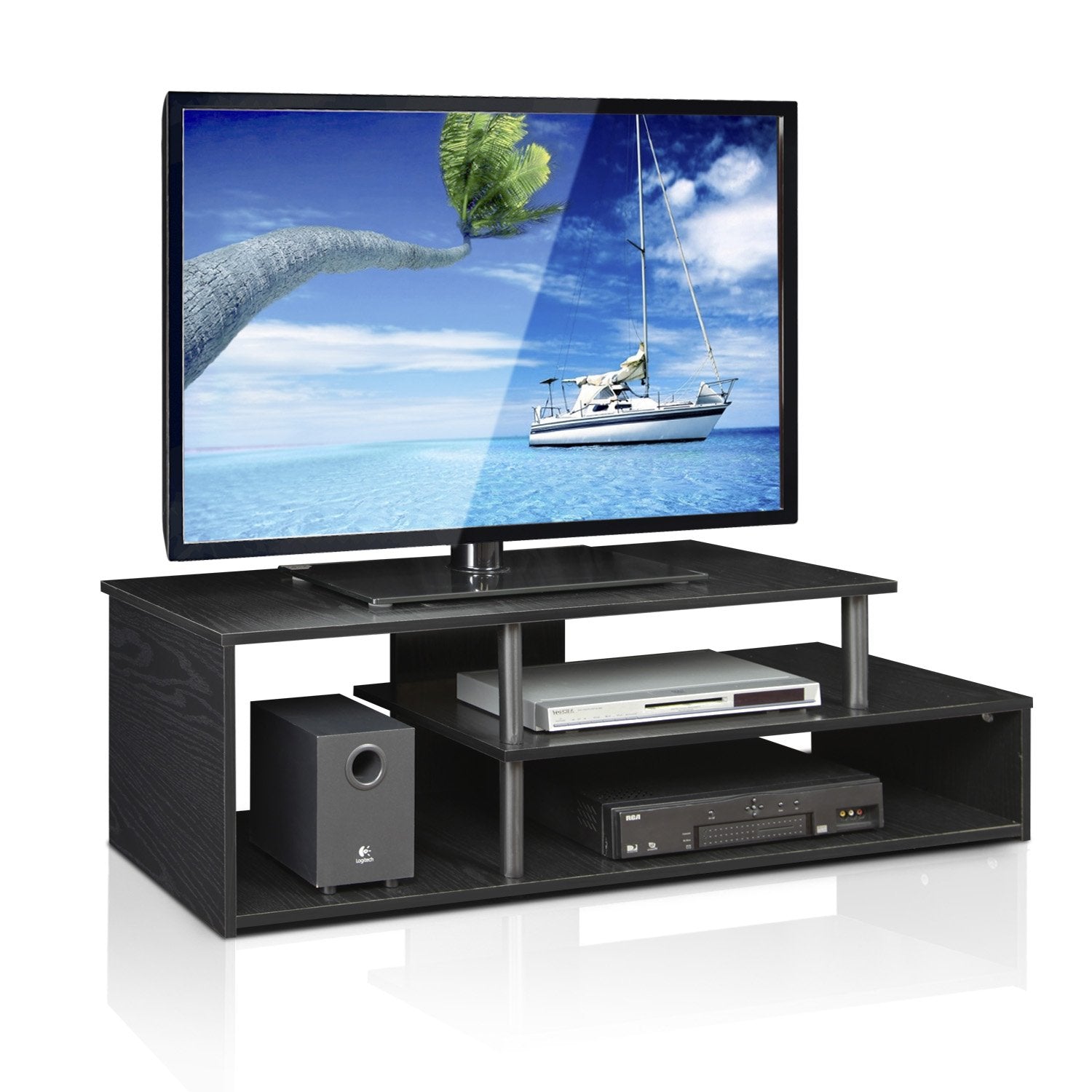 Furinno 15044BW/BK Econ Low Rise TV Stand, Blackwood