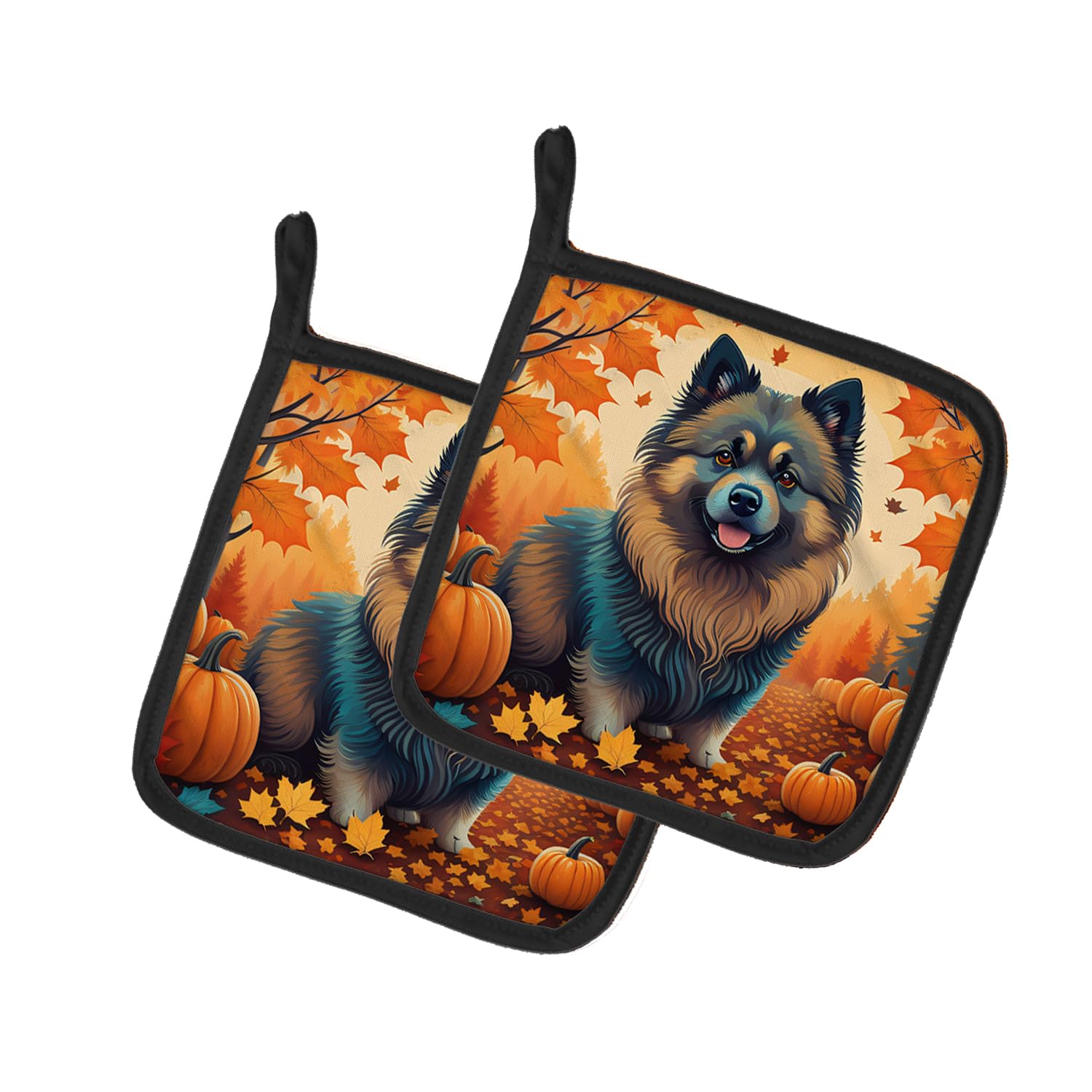 Keeshond Fall Pair of Pot Holders