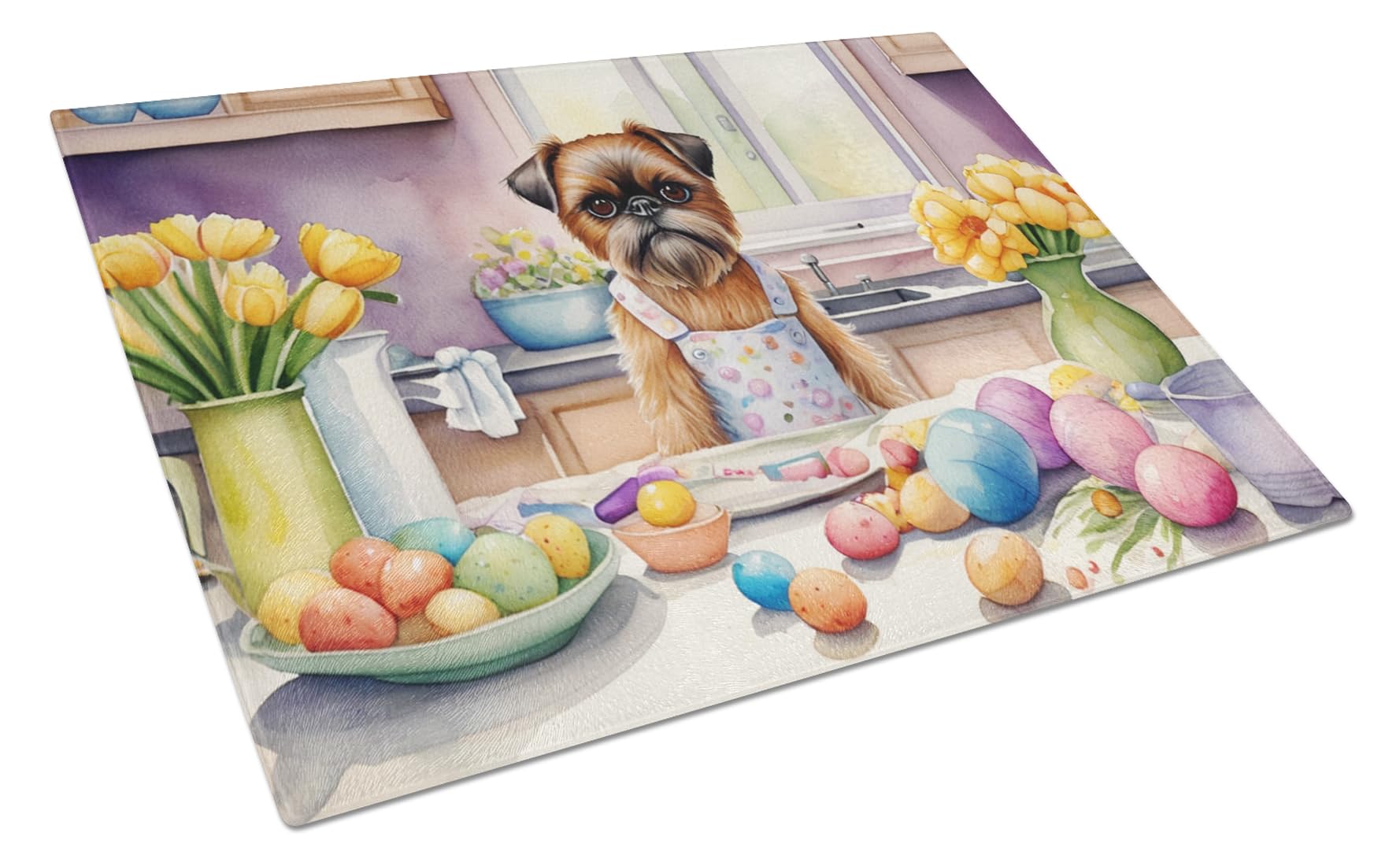 Carolines Treasures DAC6777LCB Decorating Easter Brussels Griffon Glass Cutting Board Decorative Tempered Glass Kitchen Cutting and Serving Board Large Size Chopping Board