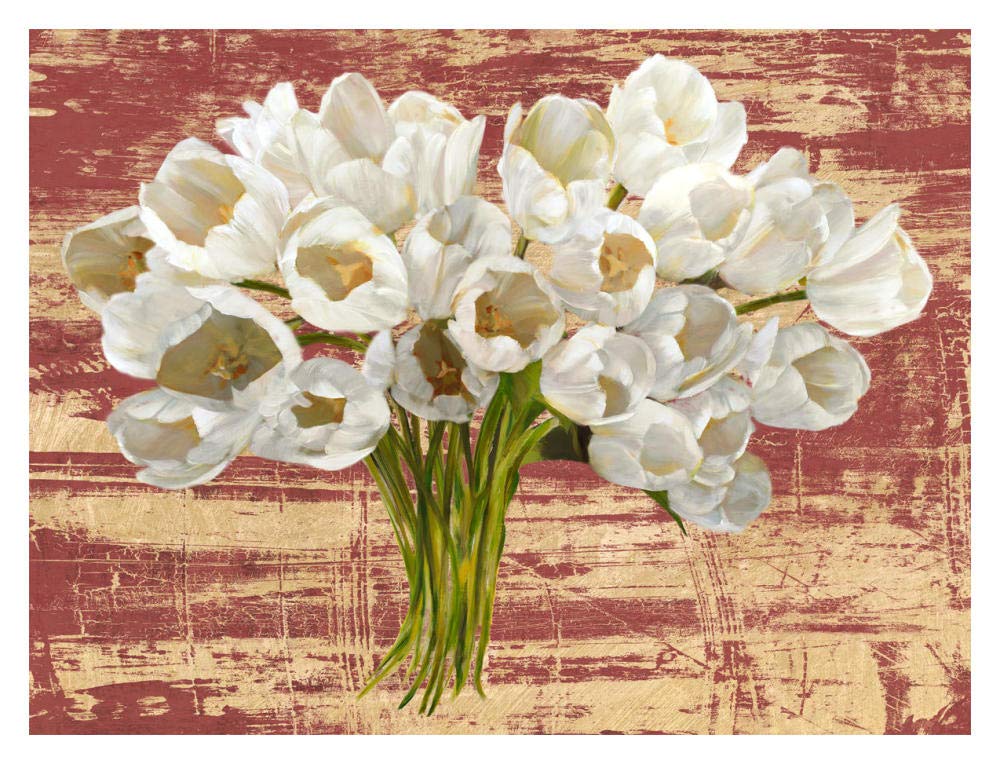 Washed Tulips (Red & Gold)-Paper Art-18x14”