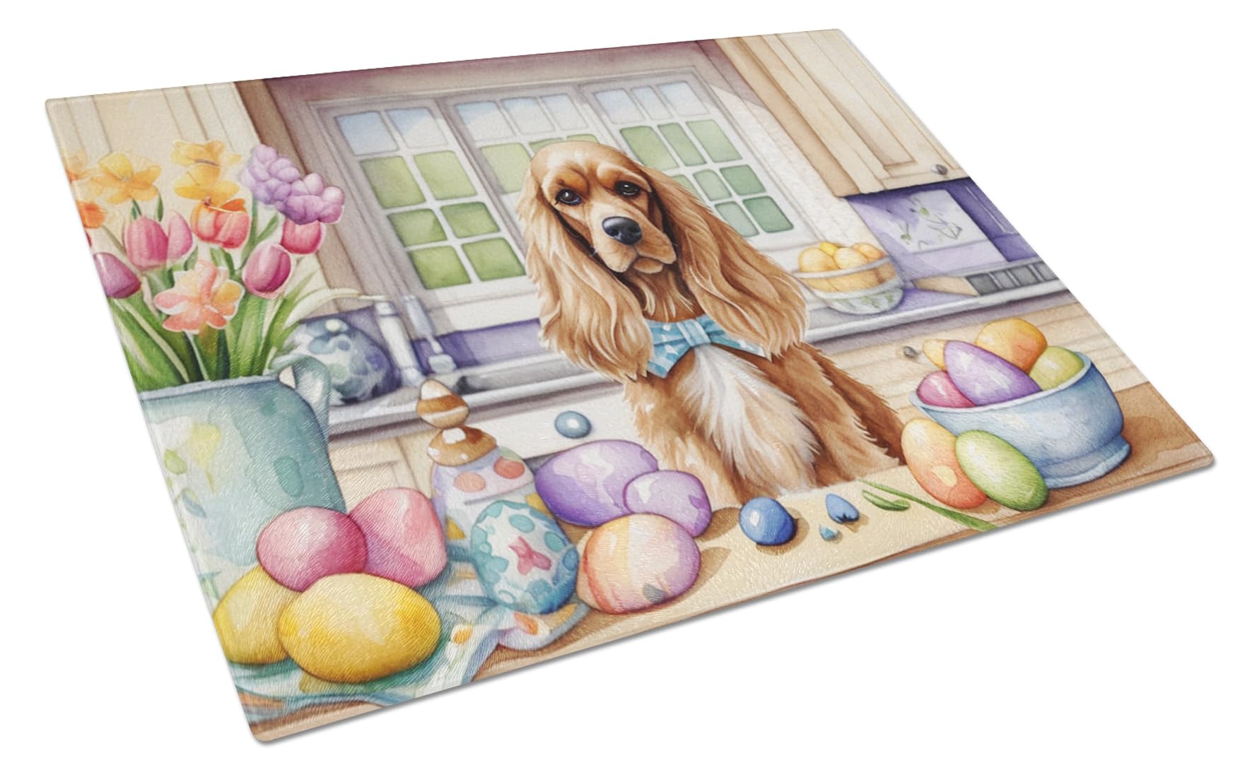 Carolines Treasures DAC6794LCB Decorating Easter Cocker Spaniel Glass Cutting Board Decorative Tempered Glass Kitchen Cutting and Serving Board Large Size Chopping Board