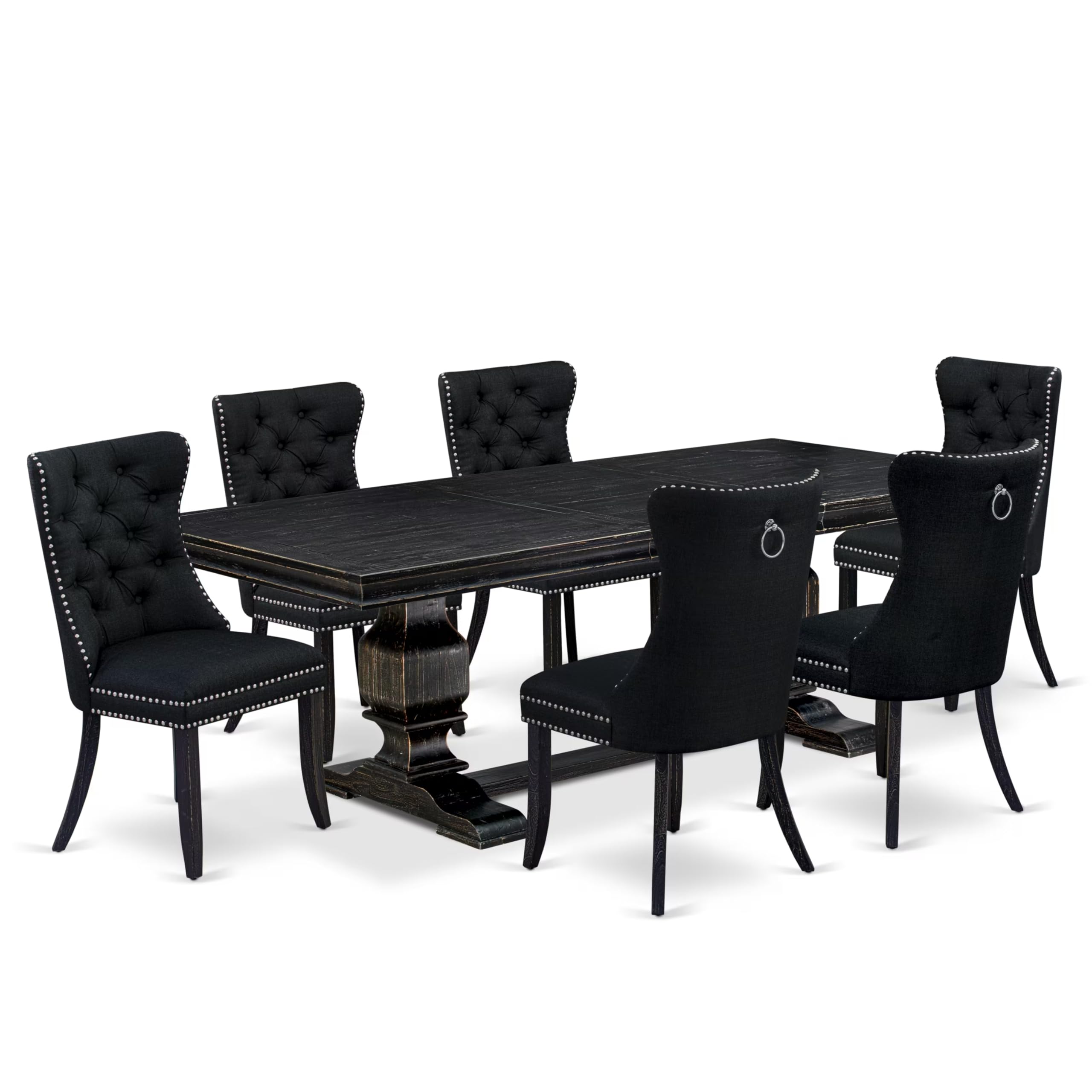 7 piece dining room set of a kitchen table and 6 Linen Fabric upholstered chairs