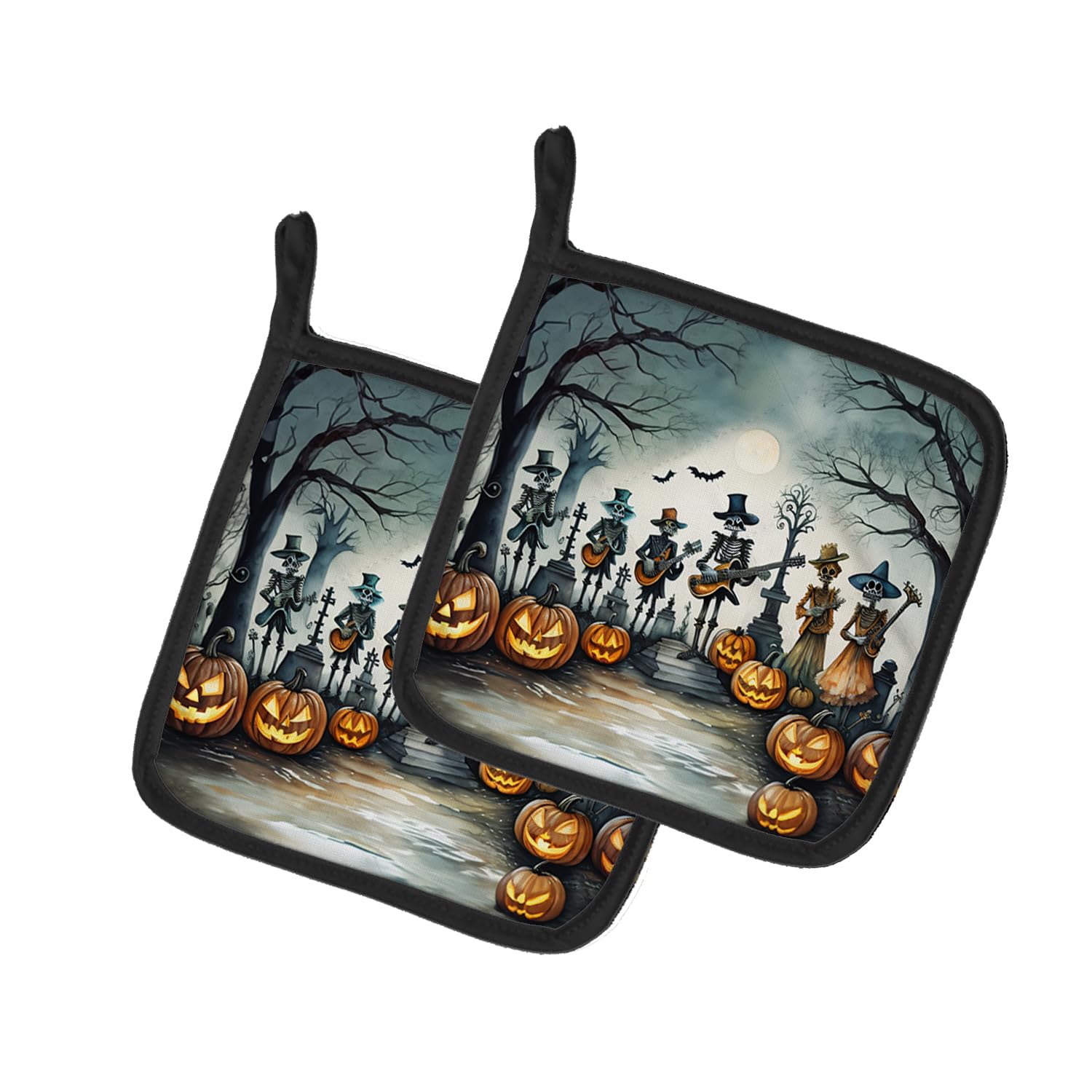 Mariachi Skeleton Band Spooky Halloween Pair of Pot Holders