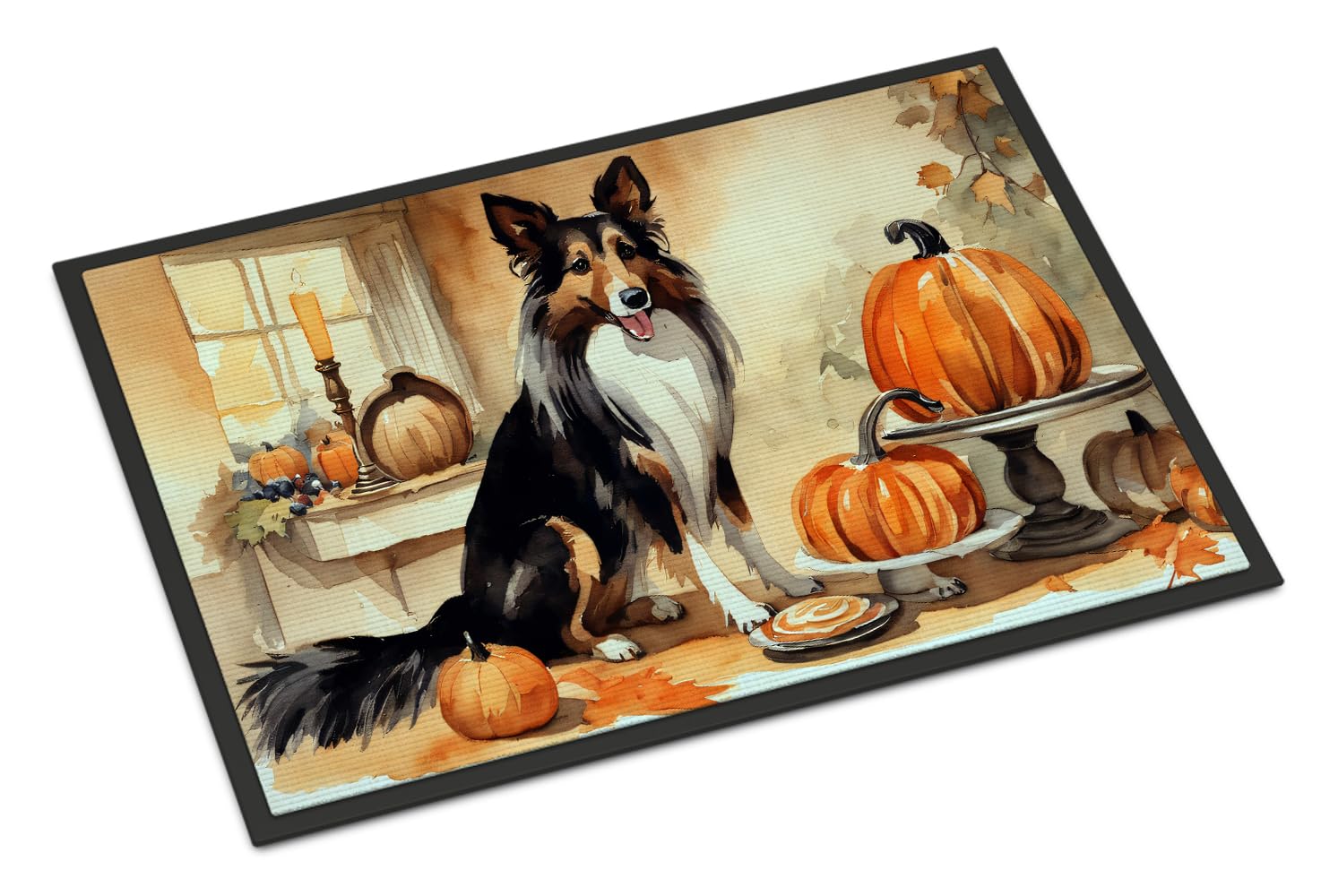 Carolines Treasures DAC1765MAT Collie Fall Kitchen Pumpkins Doormat 18x27 Front Door Mat Indoor Outdoor Rugs for Entryway, Non Slip Washable Low Pile, 18H X 27W