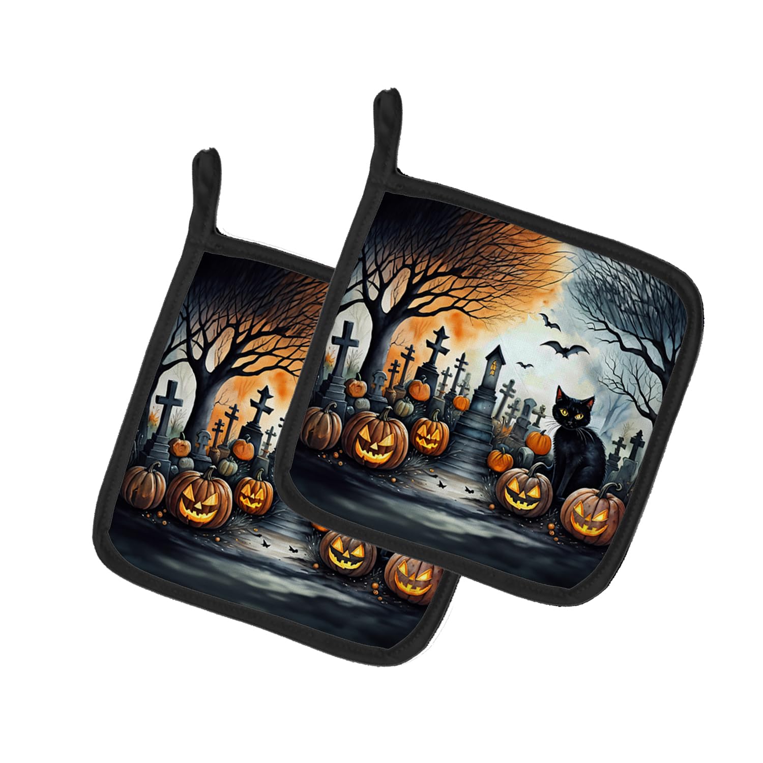Black Cat Spooky Halloween Pair of Pot Holders