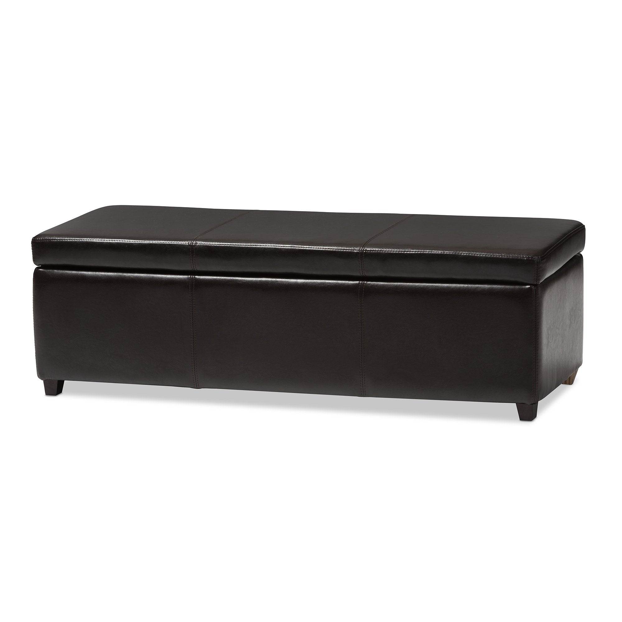 Baxton Studio Dark Brown Full Leather Storage Bench Ottoman with Stitching