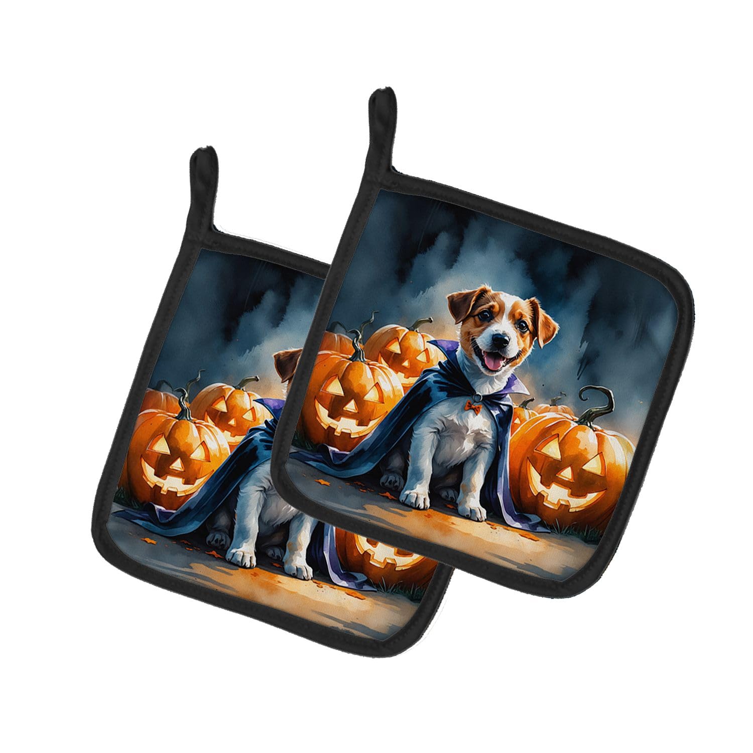 Carolines Treasures Jack Russell Terrier Puppy Halloween Pair of Pot Holders Kitchen Heat Resistant Pot Holders Sets Oven Hot Pads for Cooking Baking BBQ, 7 1/2 x 7 1/2
