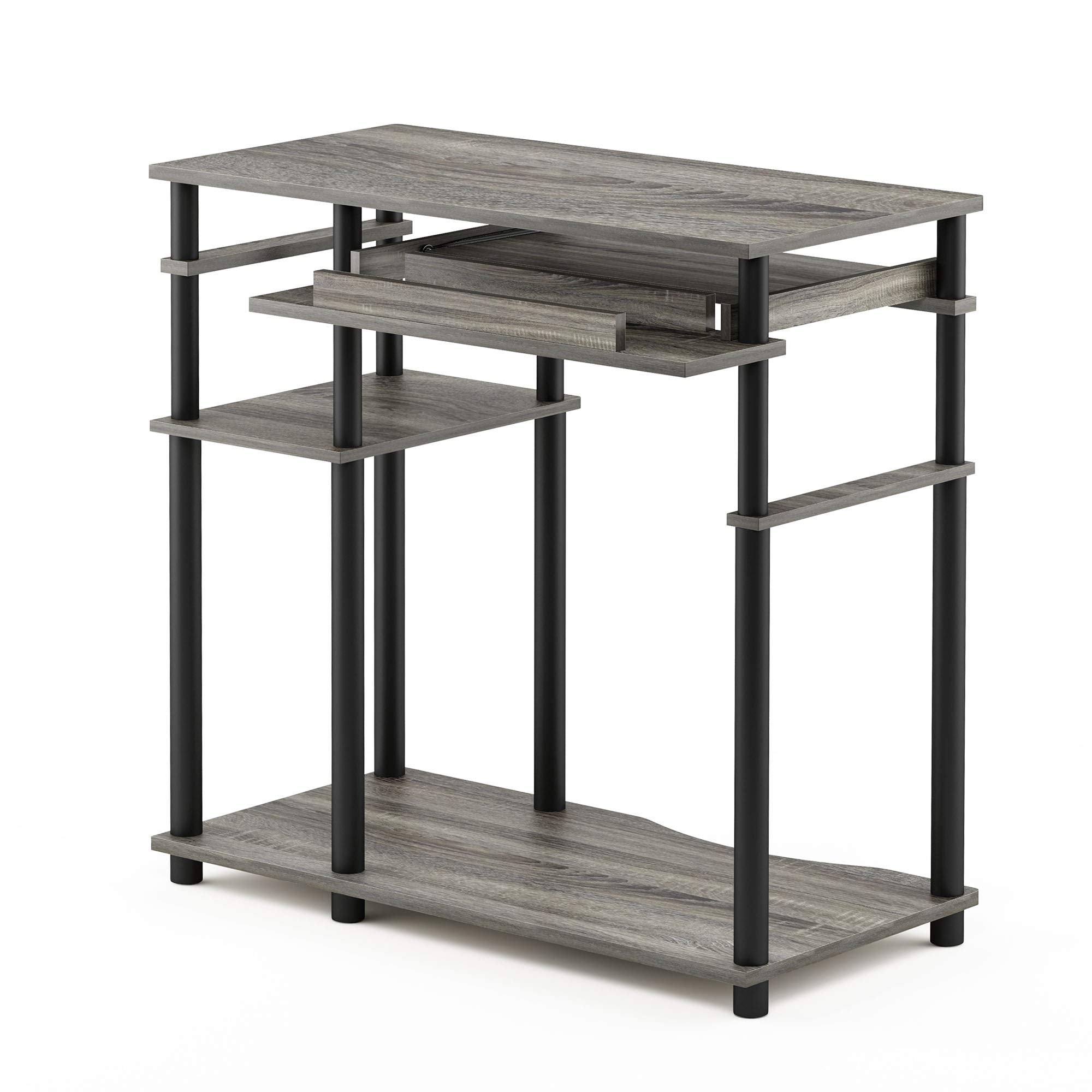 Furinno Abbott Computer Desk with Bookshelf, French Oak Grey/Black, 17097GYW/BK