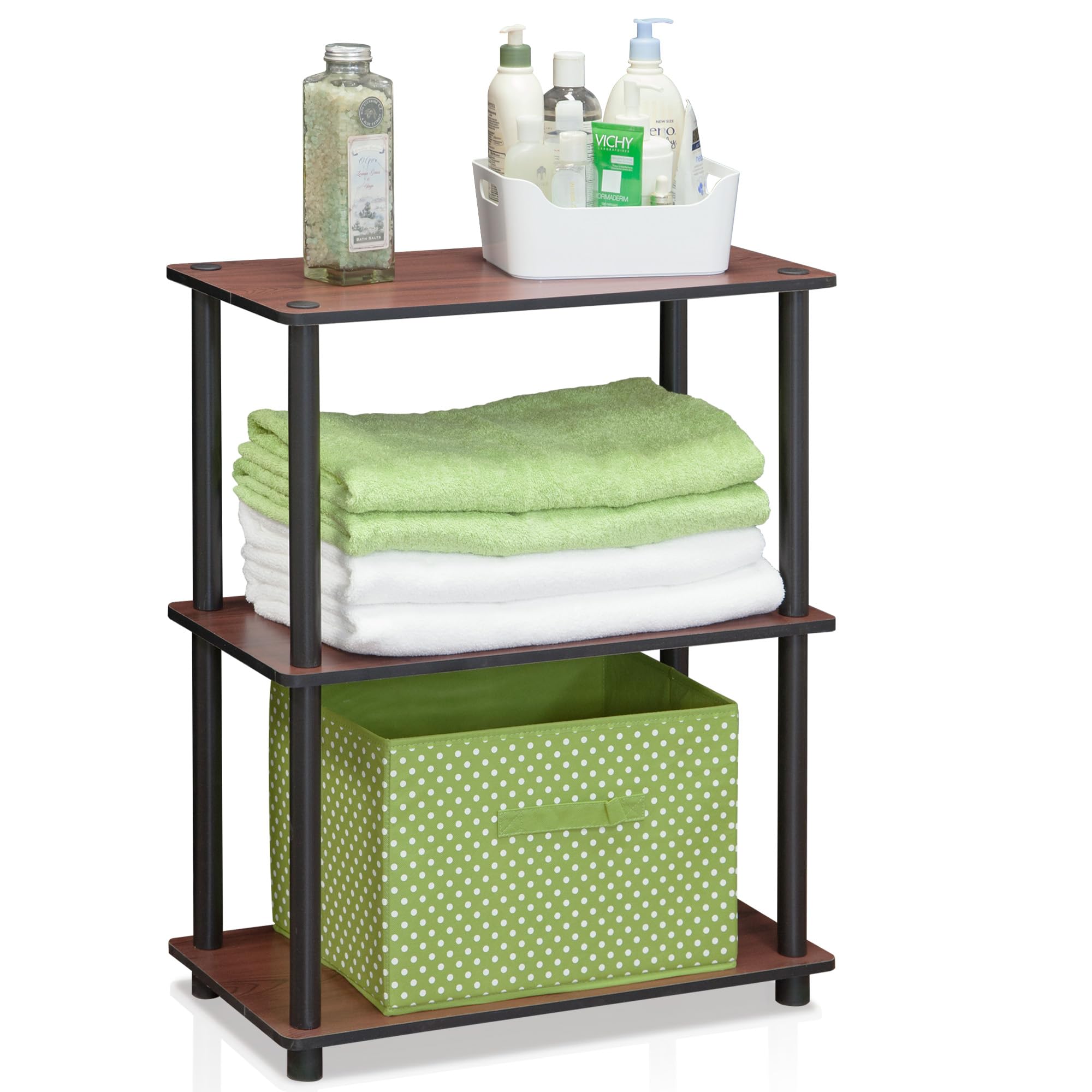 Furinno 10024DC/BK Turn-N-Tube 3-Tier Compact Multipurpose Shelf Display Rack, Dark Cherry