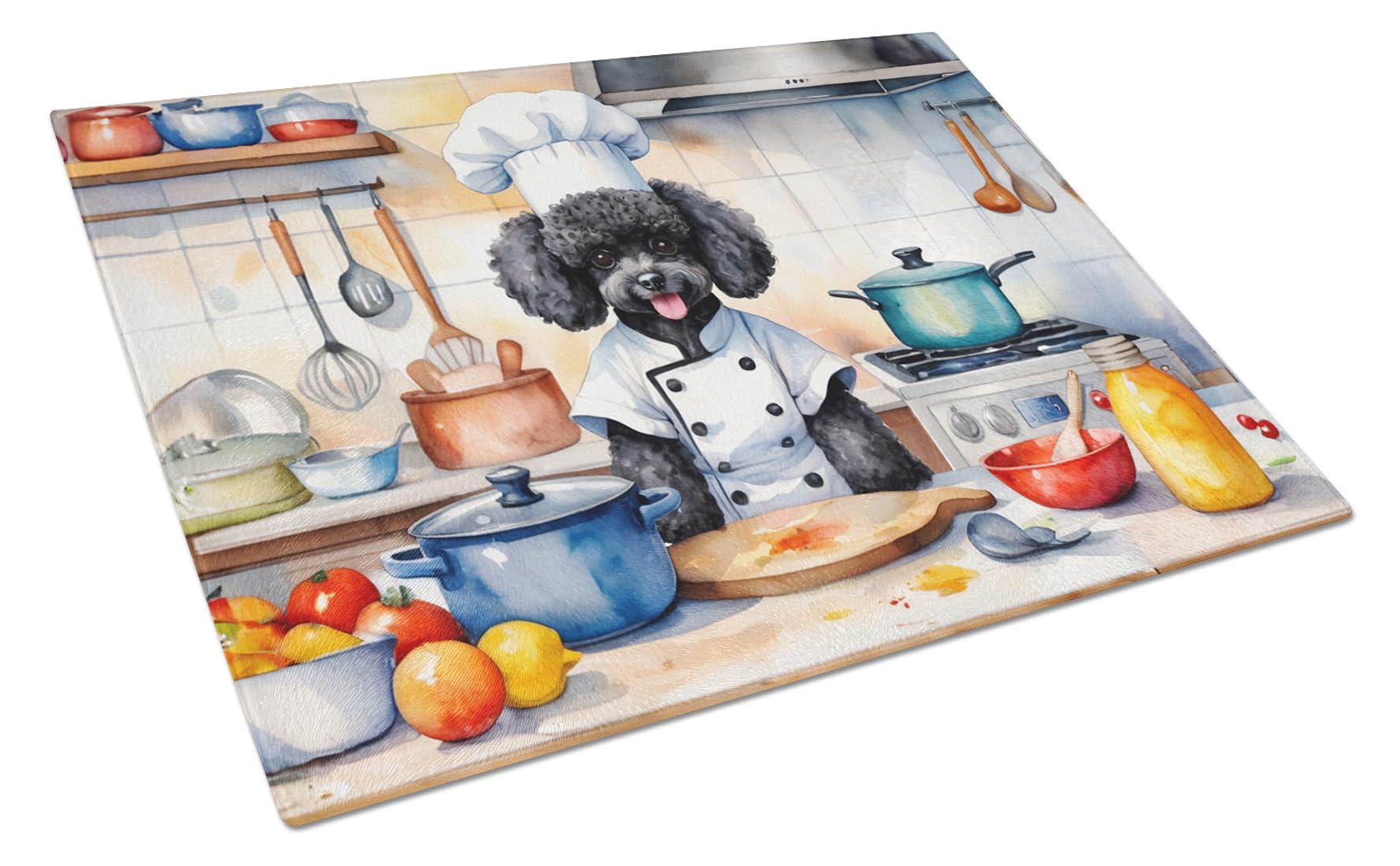 Carolines Treasures DAC6303LCB Black Poodle The Chef Glass Cutting Board Decorative Tempered Glass Kitchen Cutting and Serving Board Large Size Chopping Board