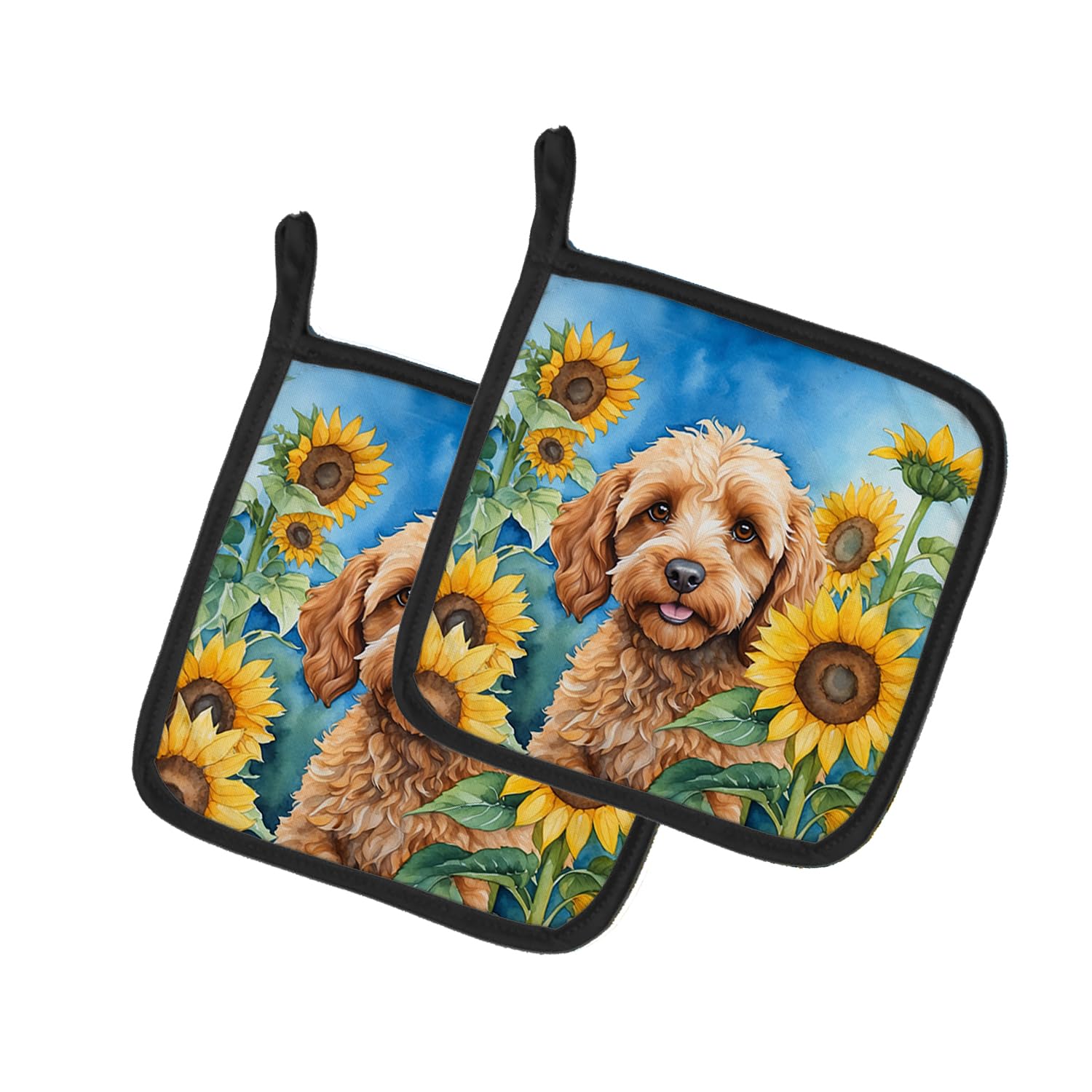 Cockapoo in Sunflowers Pair of Pot Holders