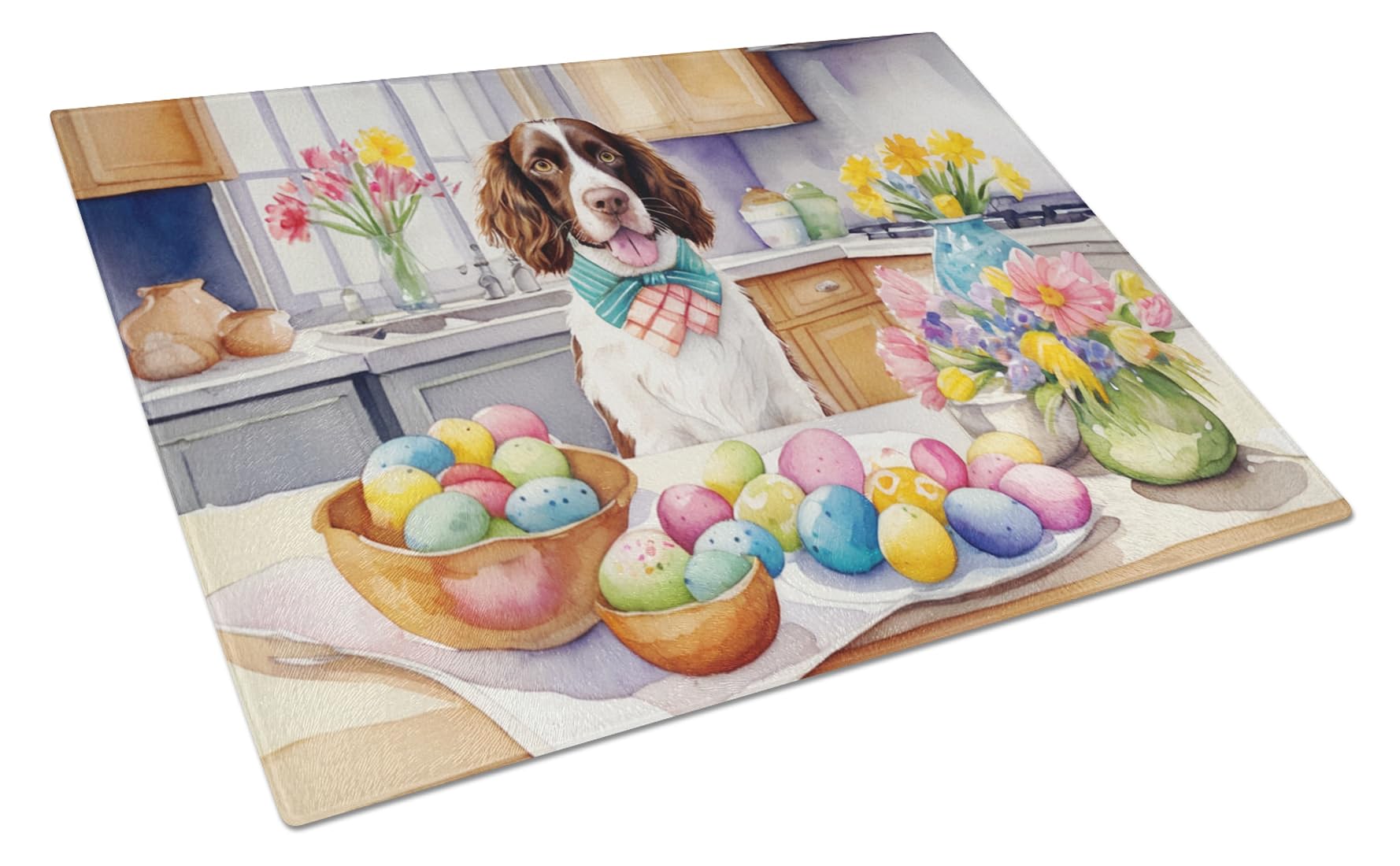 Carolines Treasures DAC6810LCB Decorating Easter English Springer Spaniel Glass Cutting Board Decorative Tempered Glass Kitchen Cutting and Serving Board Large Size Chopping Board