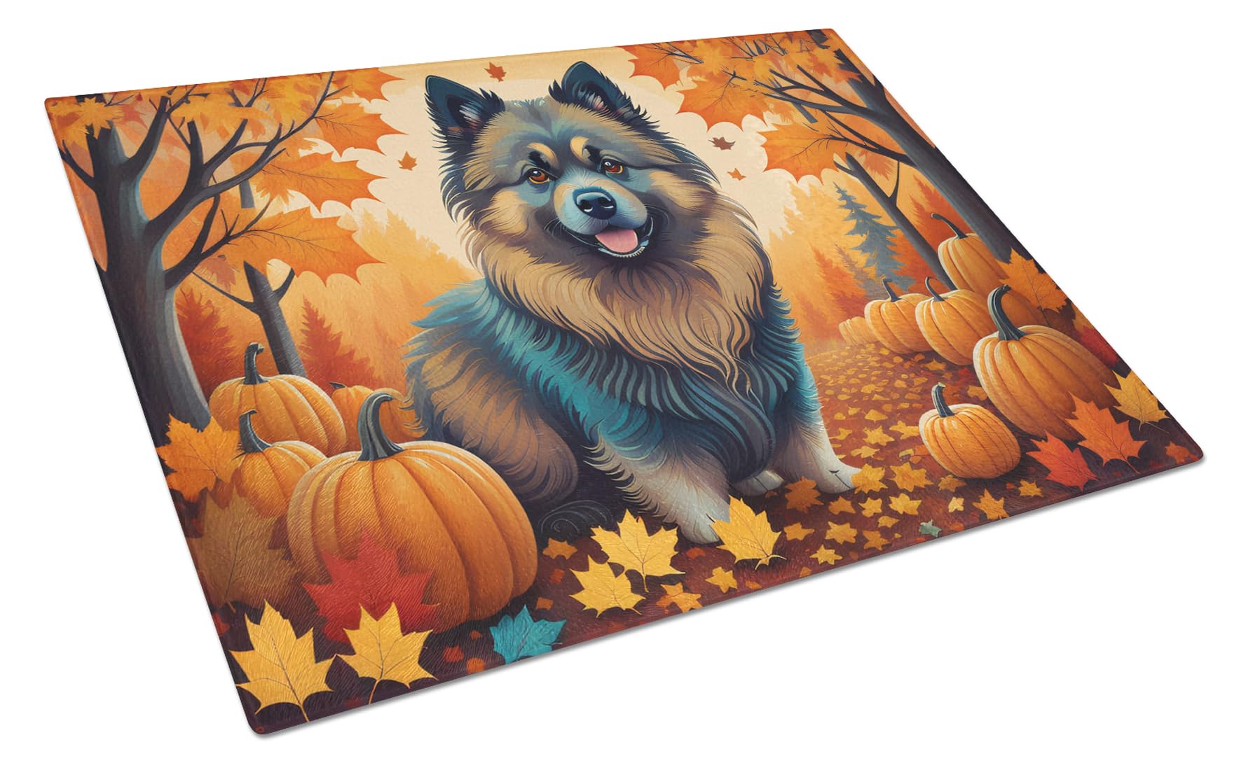 Carolines Treasures DAC1053LCB Keeshond Fall Glass Cutting Board Large Decorative Tempered Glass Kitchen Cutting and Serving Board Large Size Chopping Board