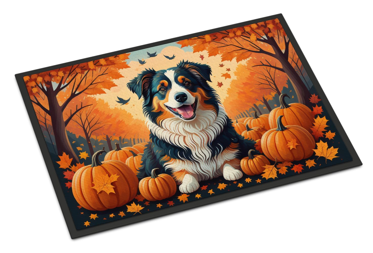 Carolines Treasures DAC1009MAT Australian Shepherd Terrier Fall Doormat 18x27 Front Door Mat Indoor Outdoor Rugs for Entryway, Non Slip Washable Low Pile, 18H X 27W