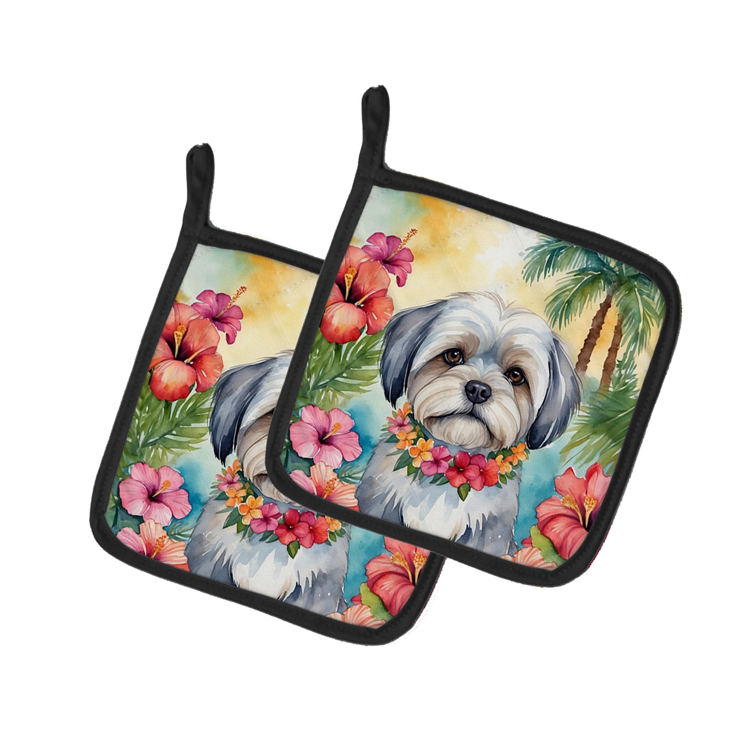 Lhasa Apso Luau Pair of Pot Holders