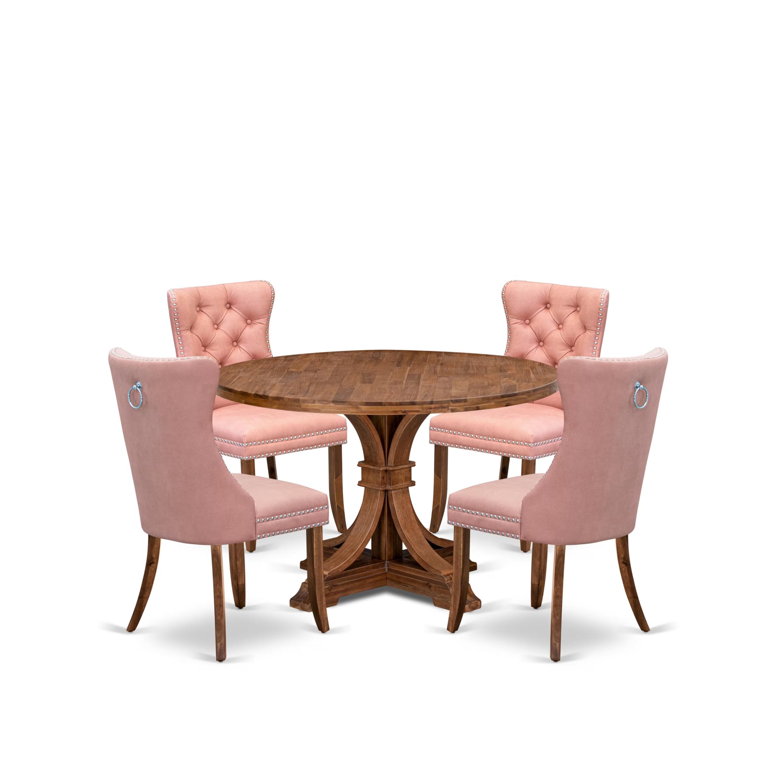5-Pc Kitchen Dining Set Include A Wooden Table And 4 Beige Red Dining Chairs