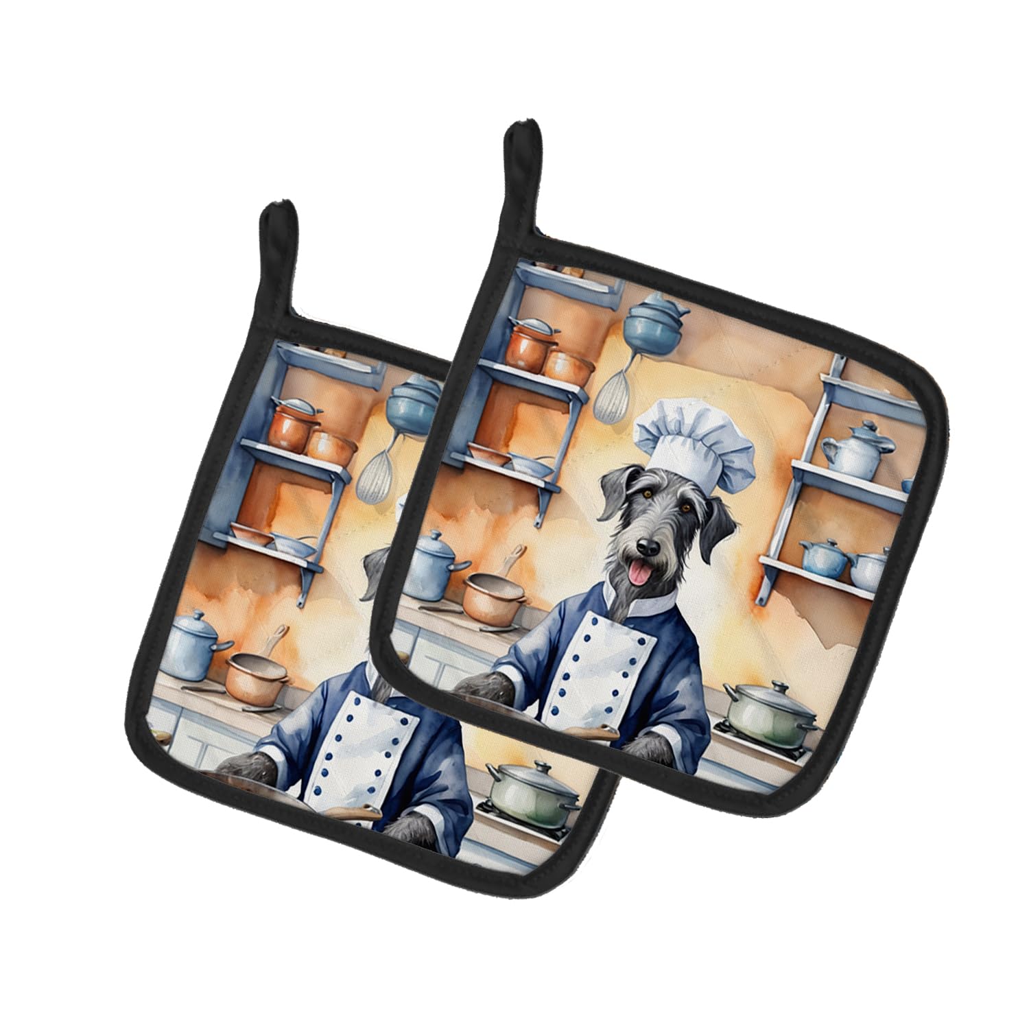 Scottish Deerhound The Chef Pair of Pot Holders