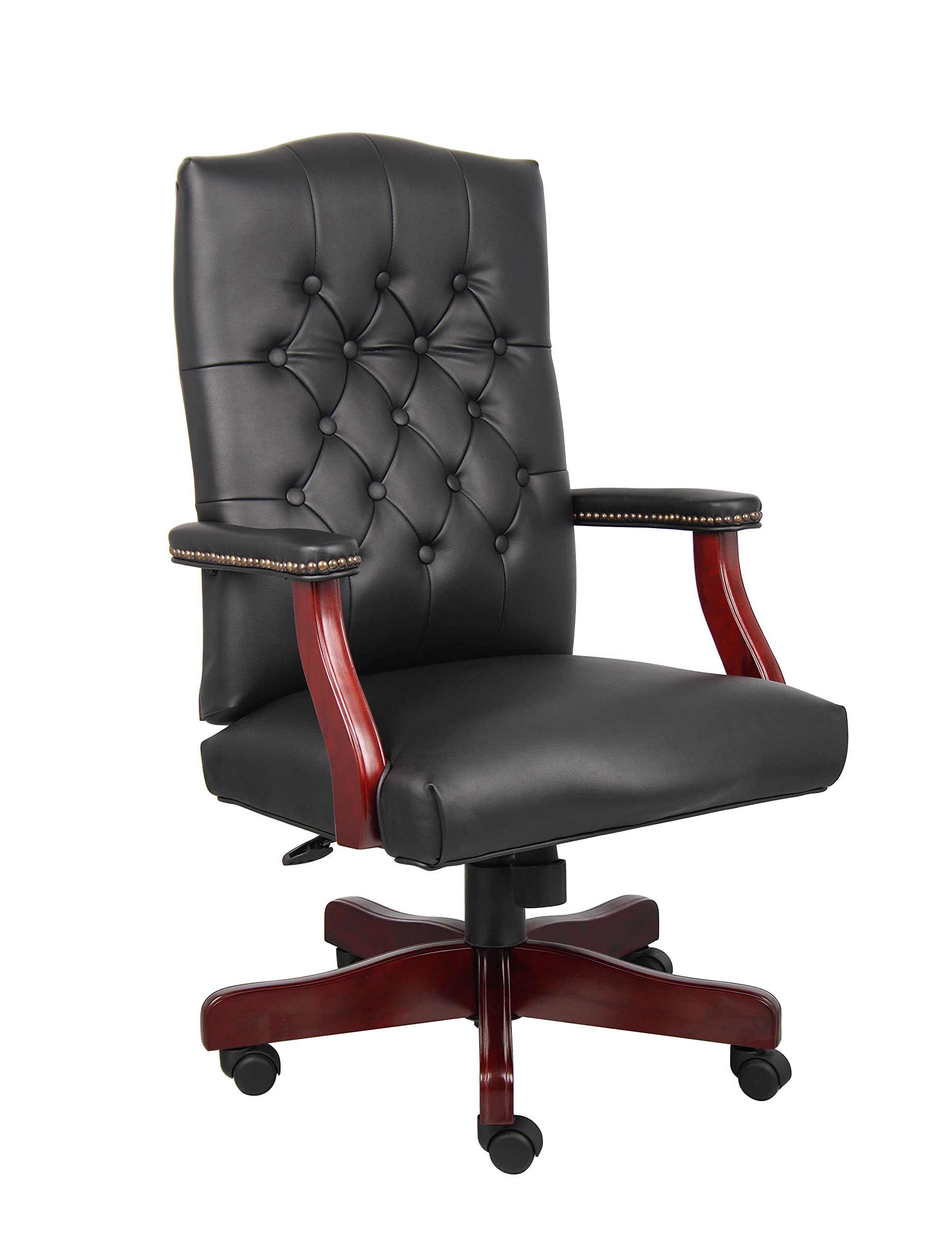 Boss Classic Black Caressoft Chair With Mahogany Finish Frame