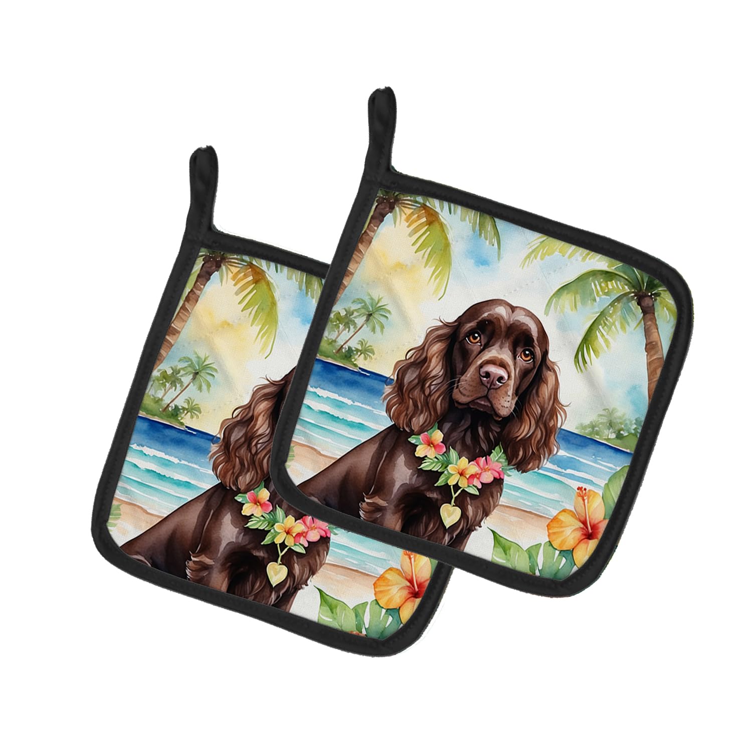 Cocker Spaniel Luau Pair of Pot Holders