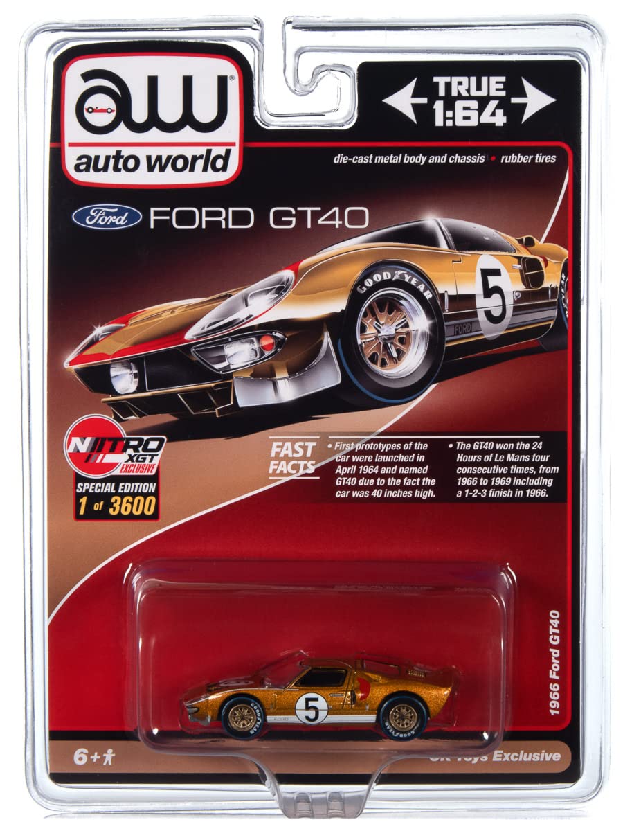 1966 Ford Gt40 #5 Gold Limited Edition To 3600 Pieces Worldwide 164 Diecast Model Car By Auto World Cp7923