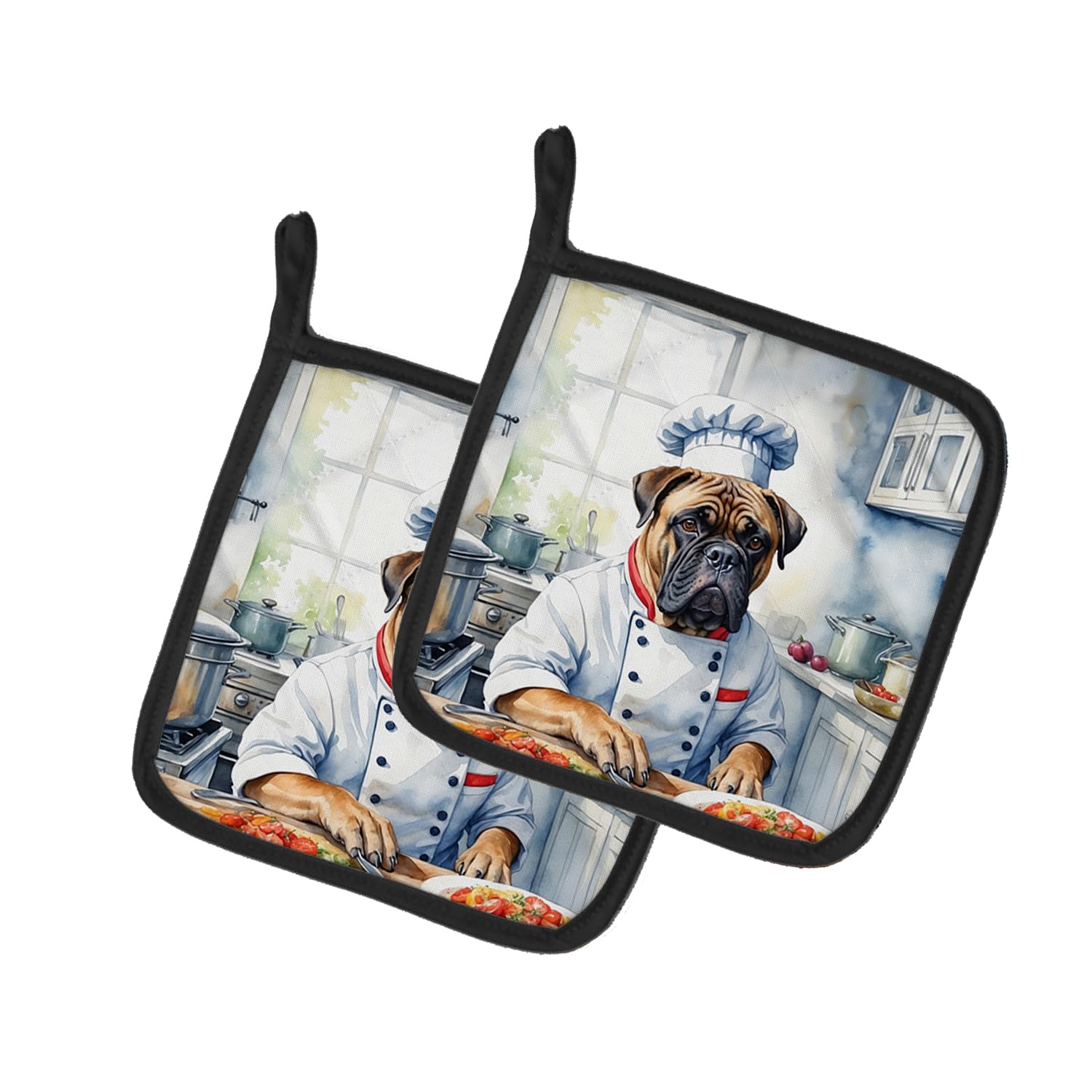 Bullmastiff The Chef Pair of Pot Holders