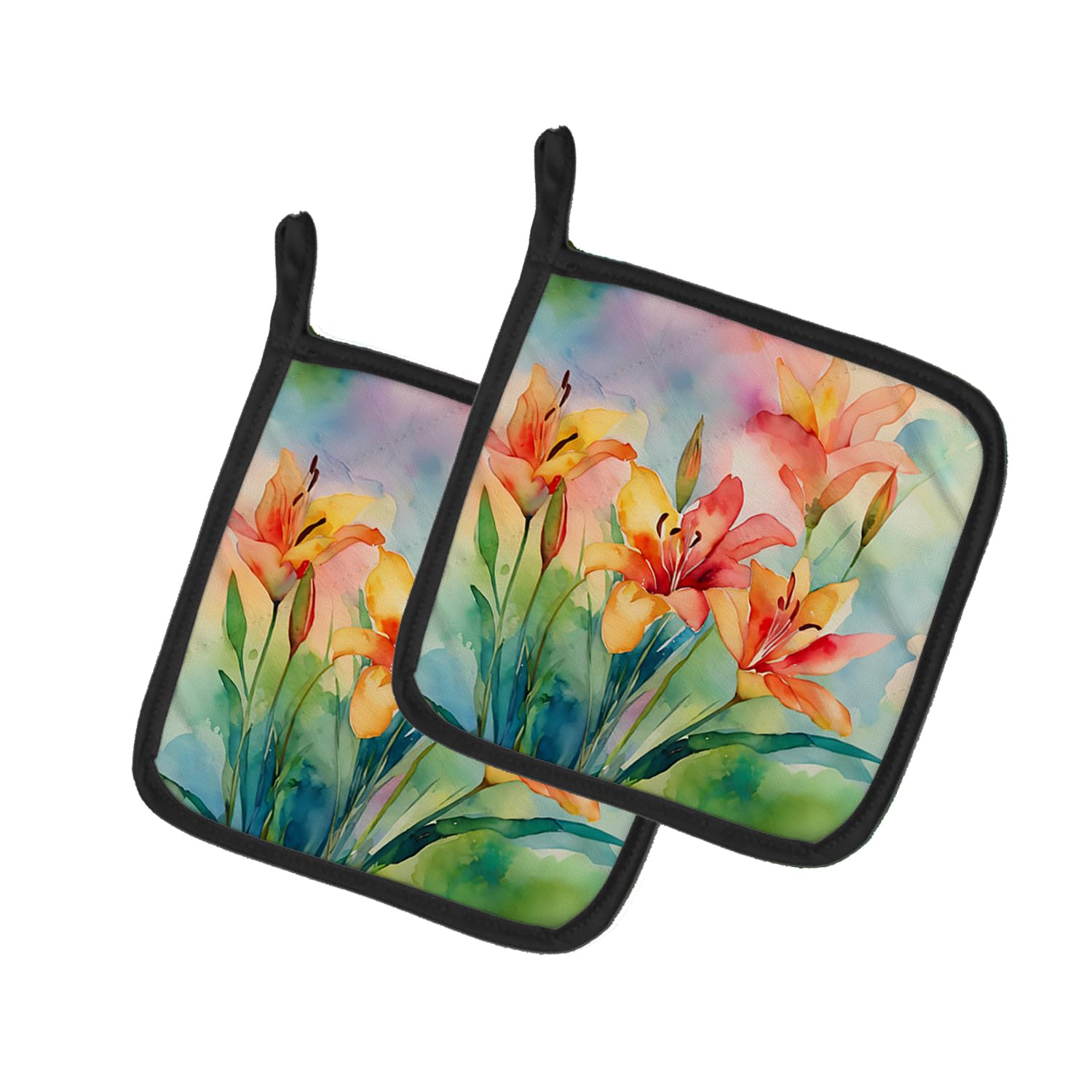 Lilies in Watercolor Pair of Pot Holders