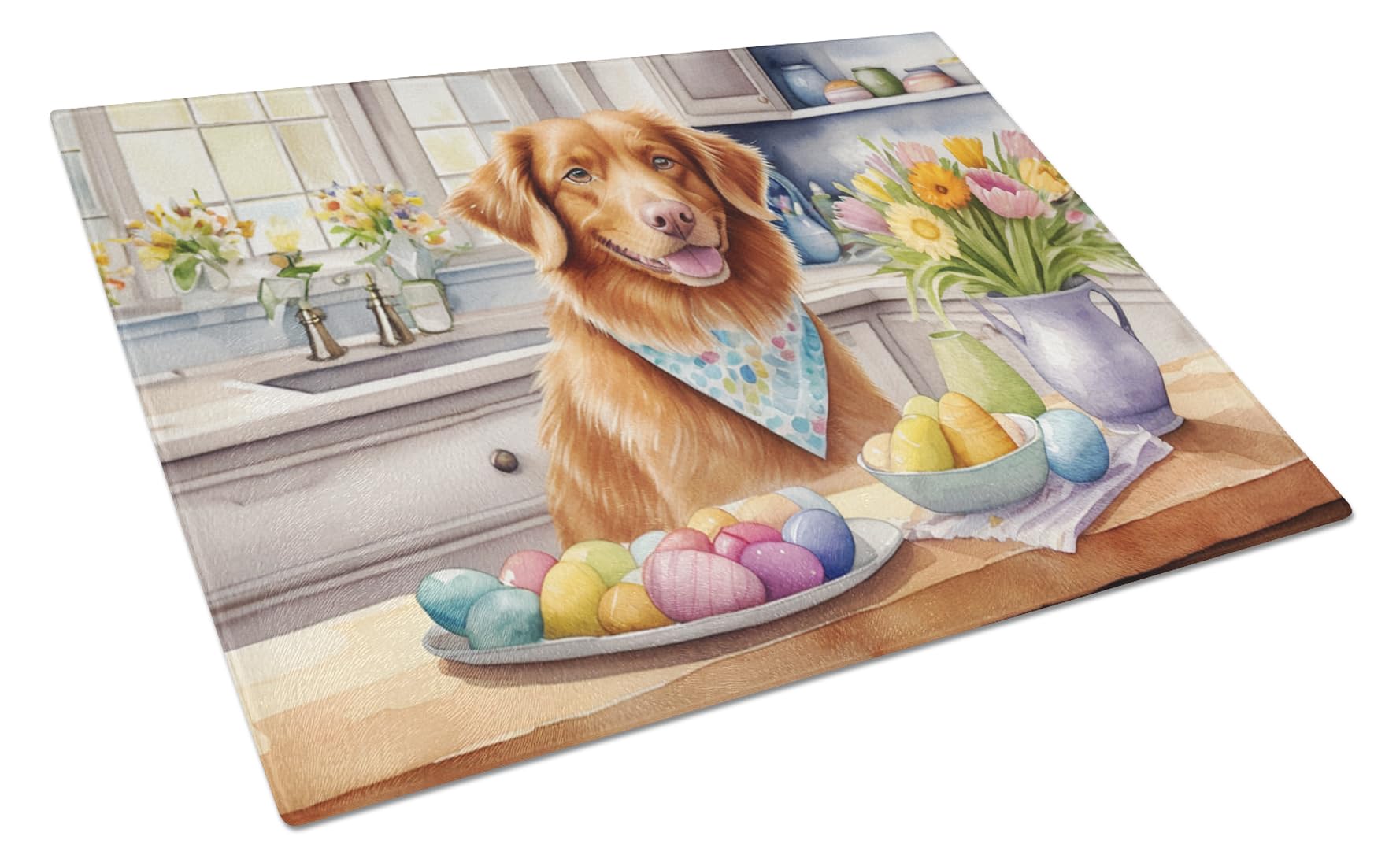 Carolines Treasures DAC6862LCB Decorating Easter Nova Scotia Duck Tolling Retriever Glass Cutting Board Decorative Tempered Glass Kitchen Cutting and Serving Board Large Size Chopping Board